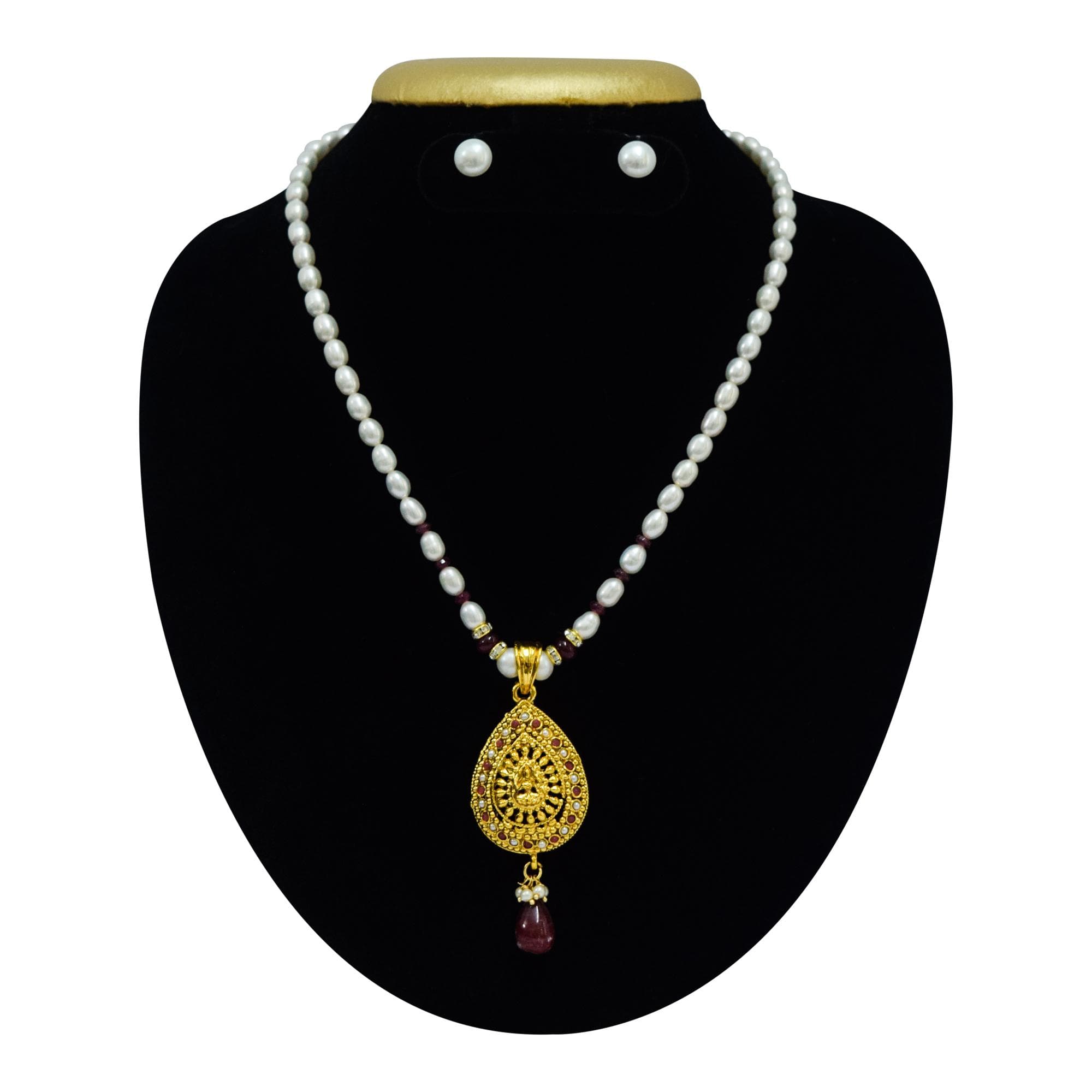 Simple Pearl Necklace Set in Lakshmi Pendant