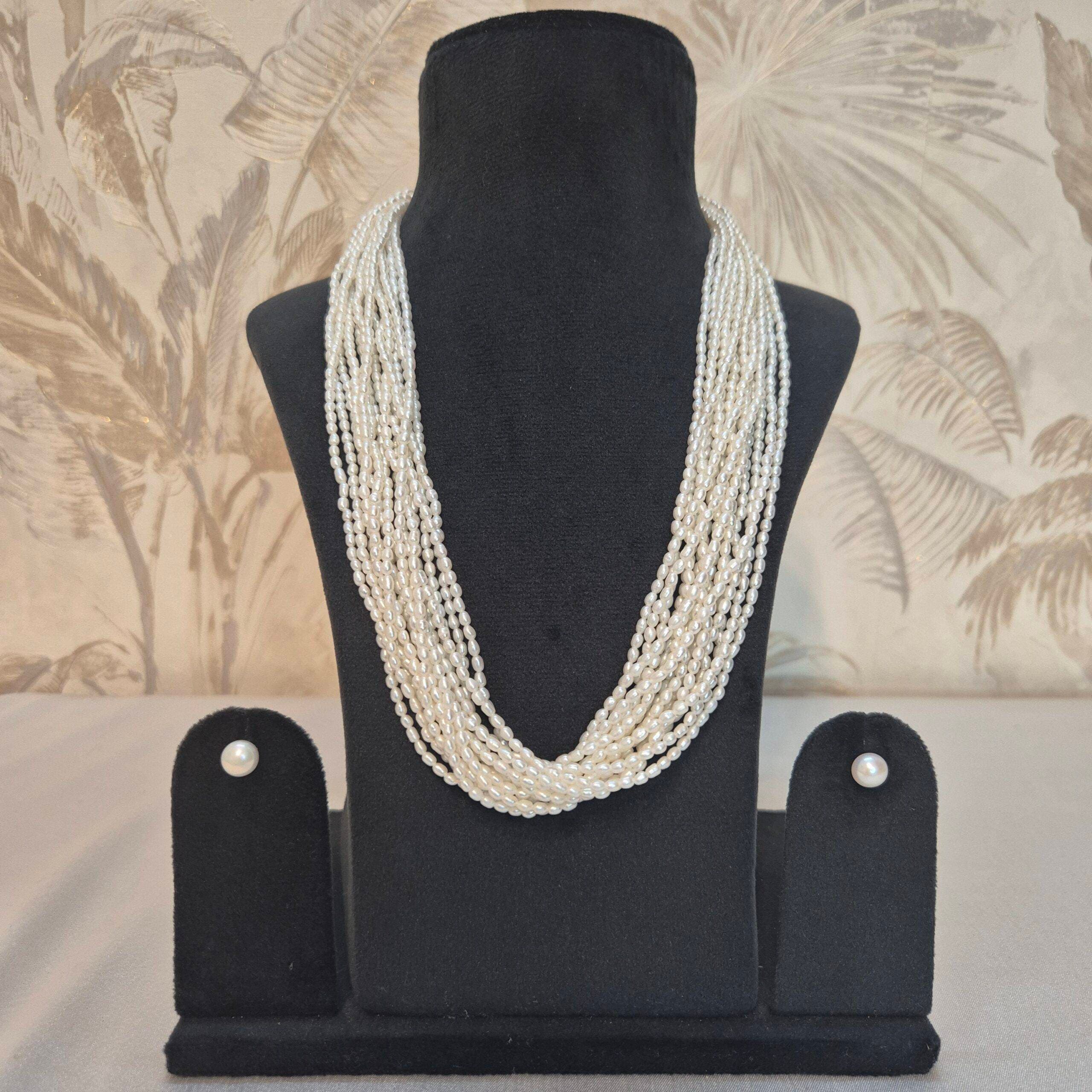 15 Strands Finest Rice Pearl Necklace - 22 Inches