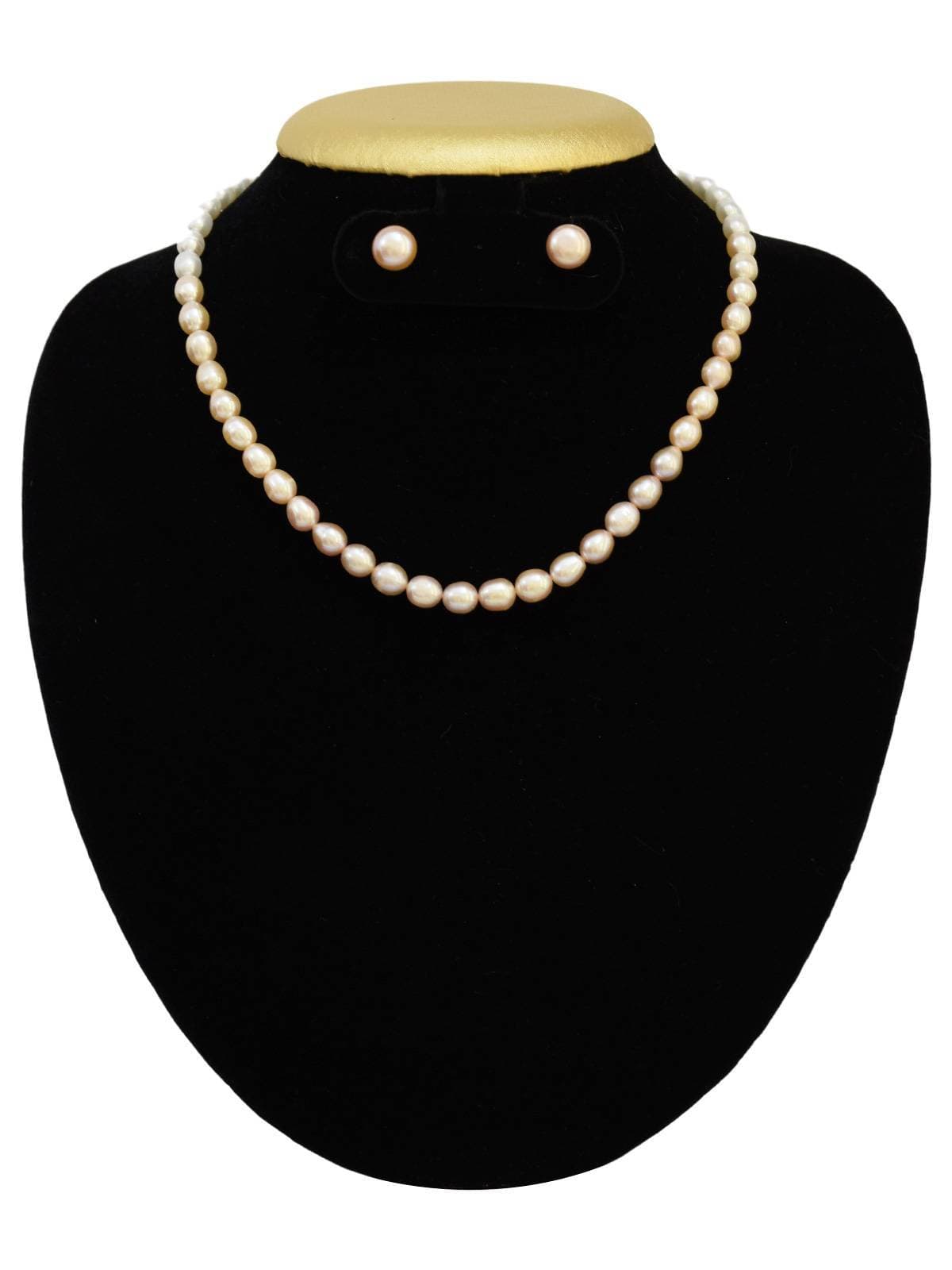 Shiny Multi Pink Pearl Necklace Set in 7.5mm Long Oval Pearls