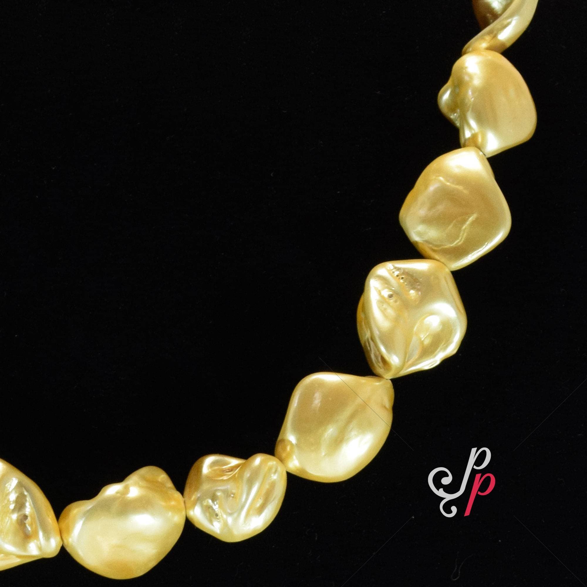 Large Baroque Pearl Necklace in Golden Colour Pearls - Image 2
