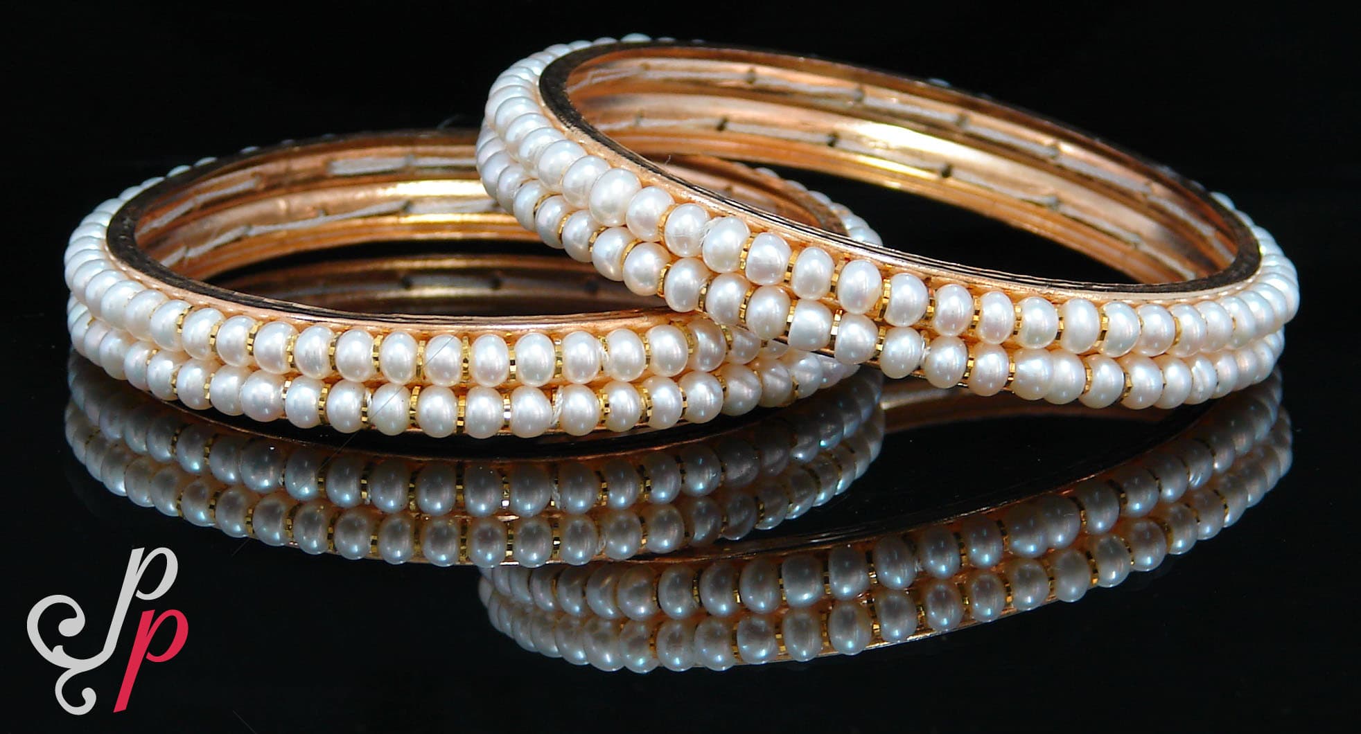 2 line pearl bangles in small pearls