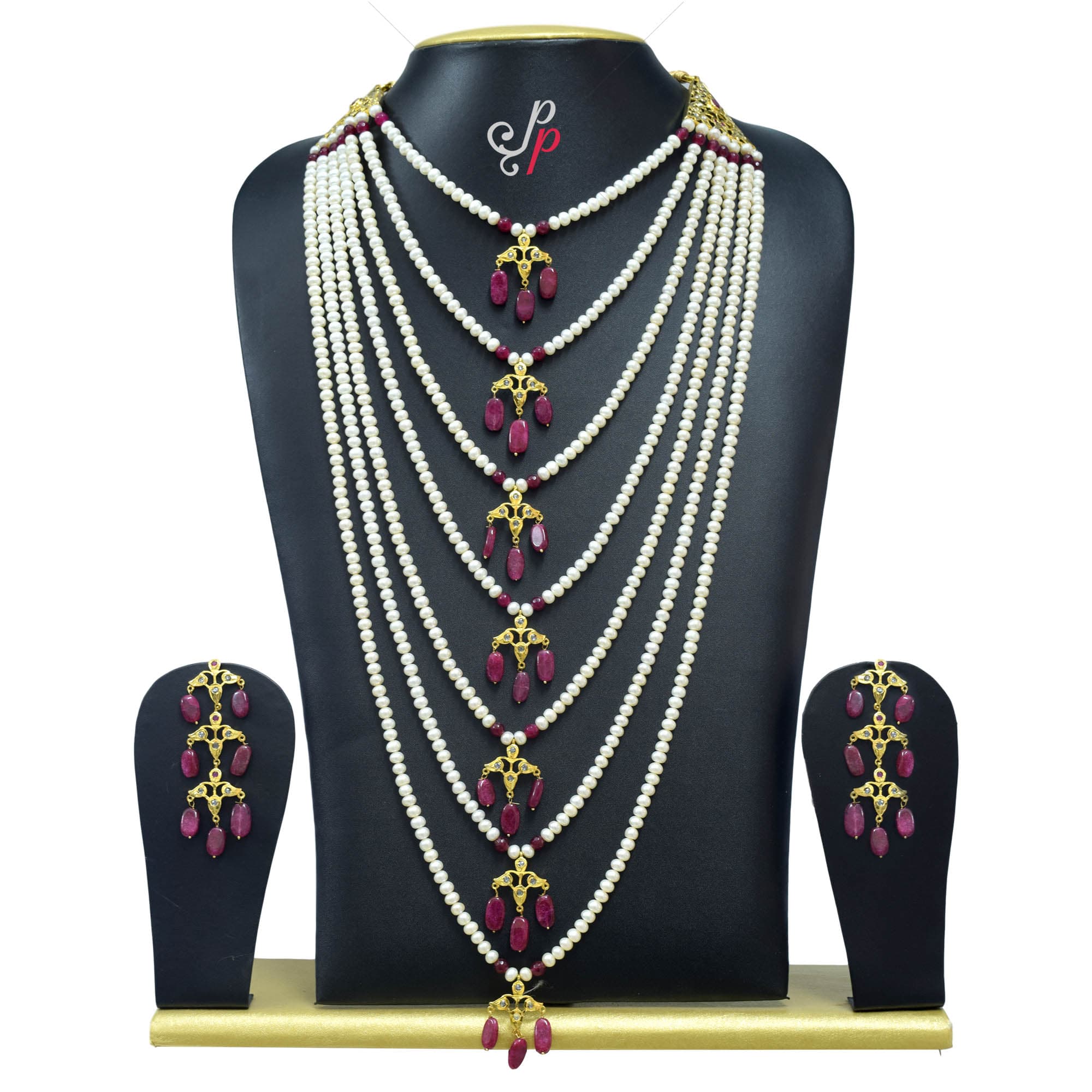 Full Nizam bridal set - 7 Step Pearl Set and Choker in Semi Precious Rubies - Image 3