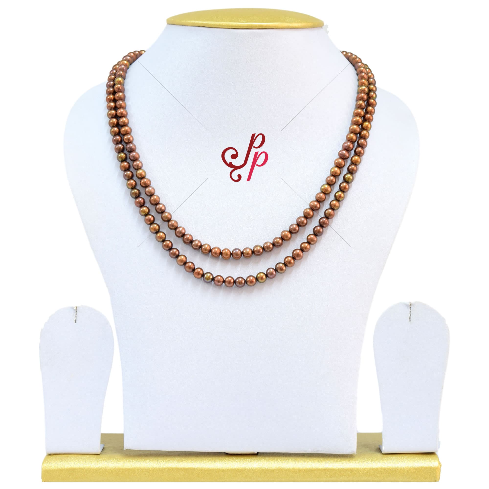 Double Strand Pearl Necklace in Dark Copper Colour