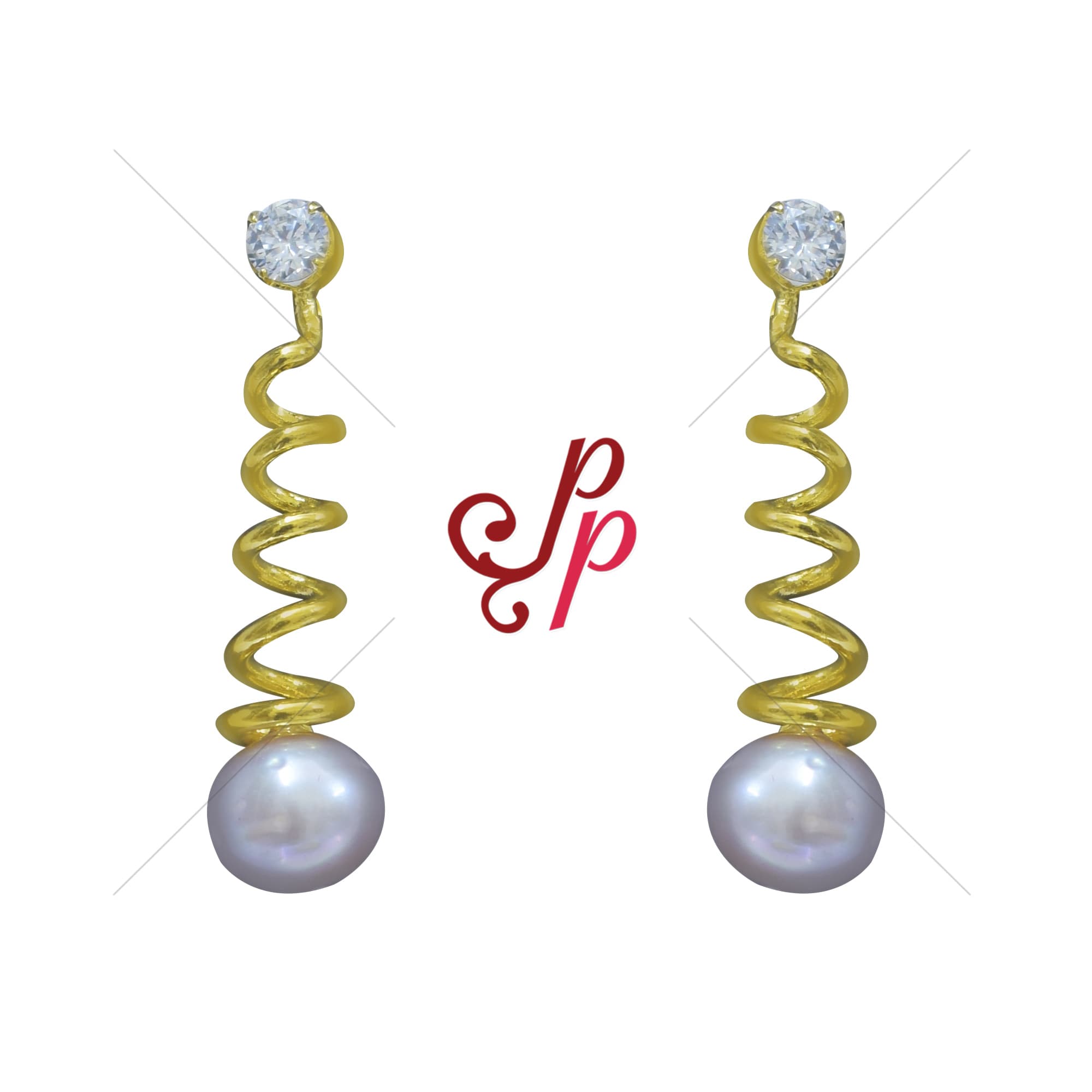 Stylish Spiral Shaped Dark Pink Pearl Hangings