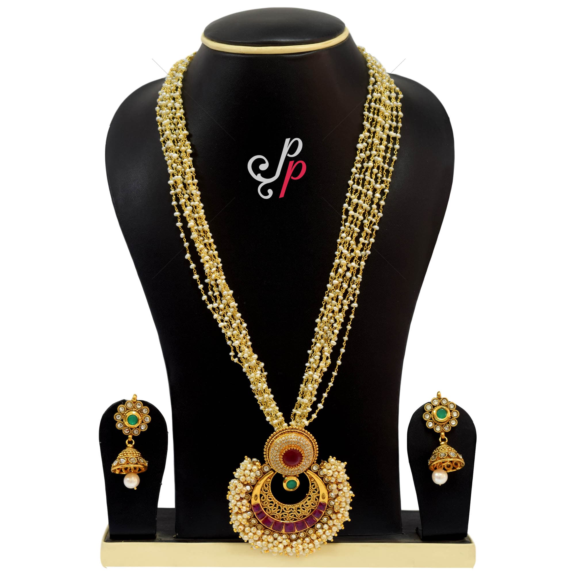 Traditional beauty at it's best. Long 10 Line Taar mala pearl set