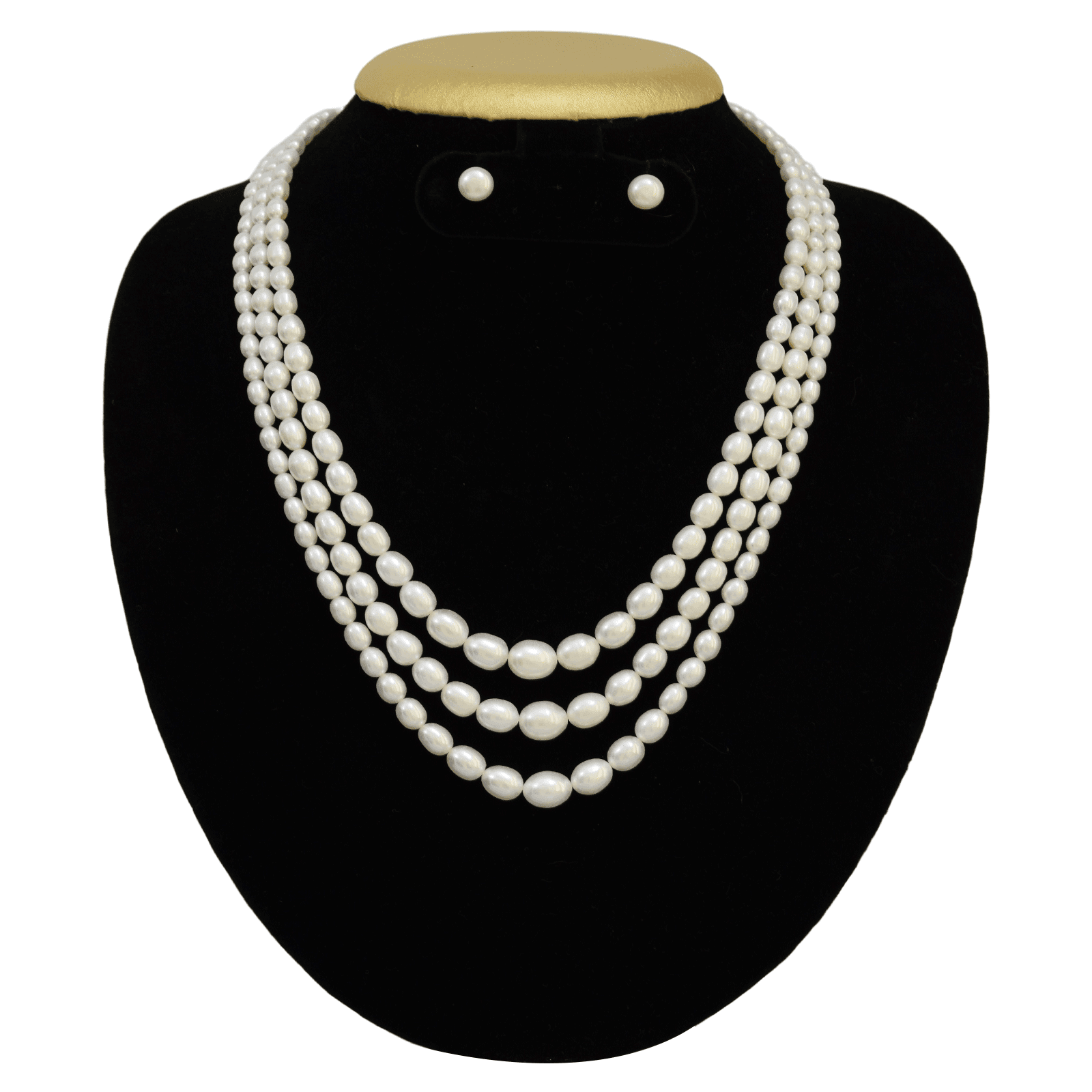 3 Rows White Graduated Pearl Set - 4mm to 10mm Long Oval Pearls