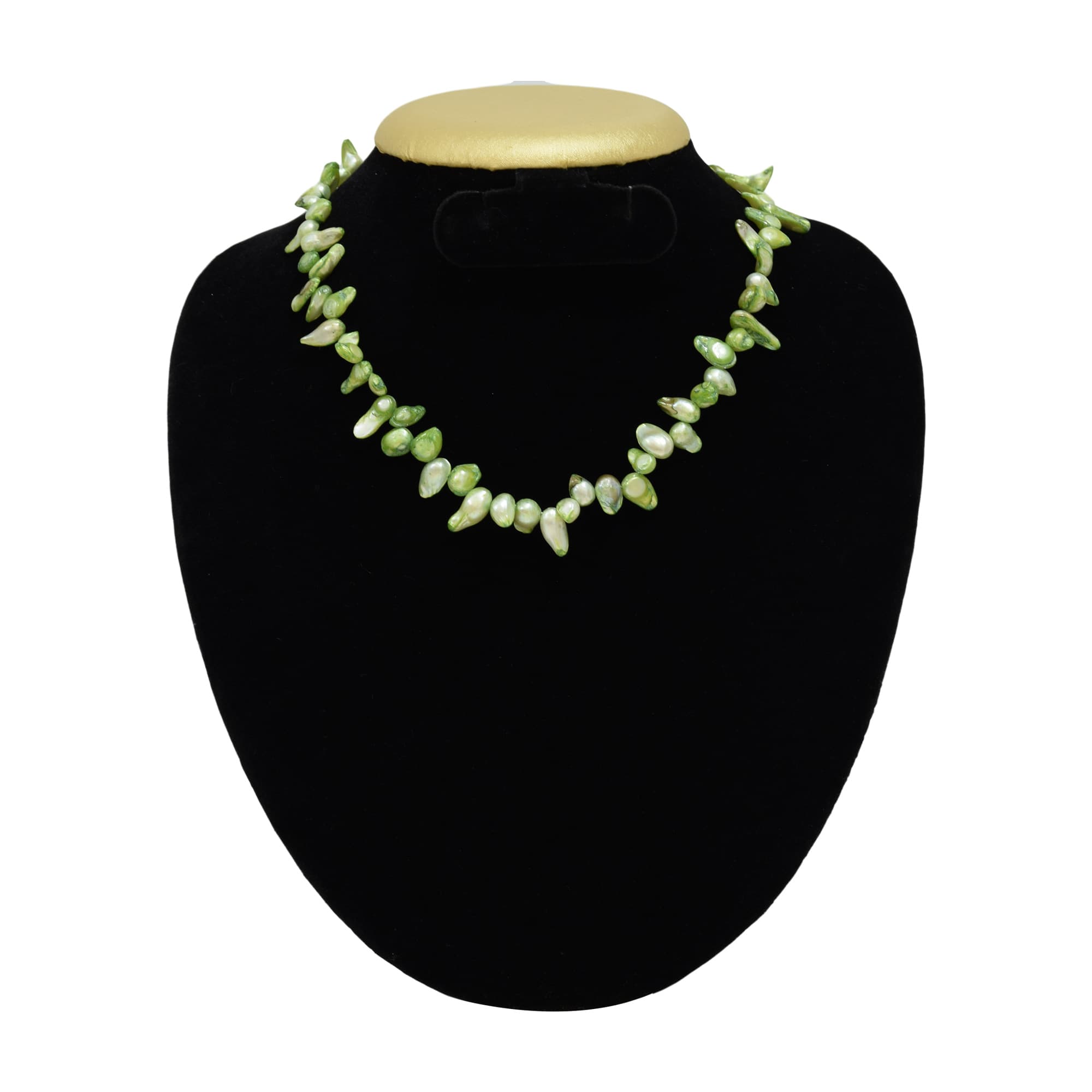 17 Inch Long Pearl Necklace in Fresh Green Baroque Pearls