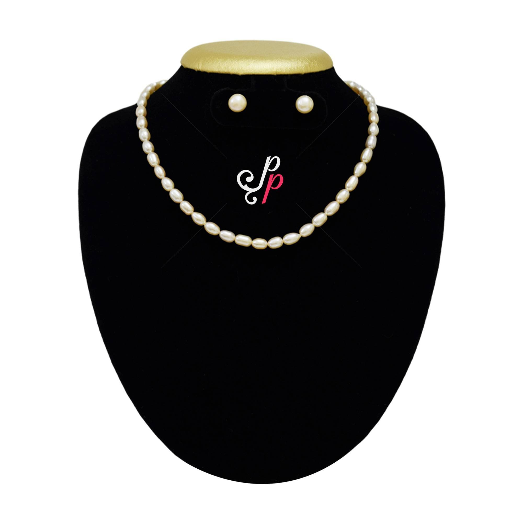 Simple Pink Pearl Necklace in Long 7mm Oval Pearls