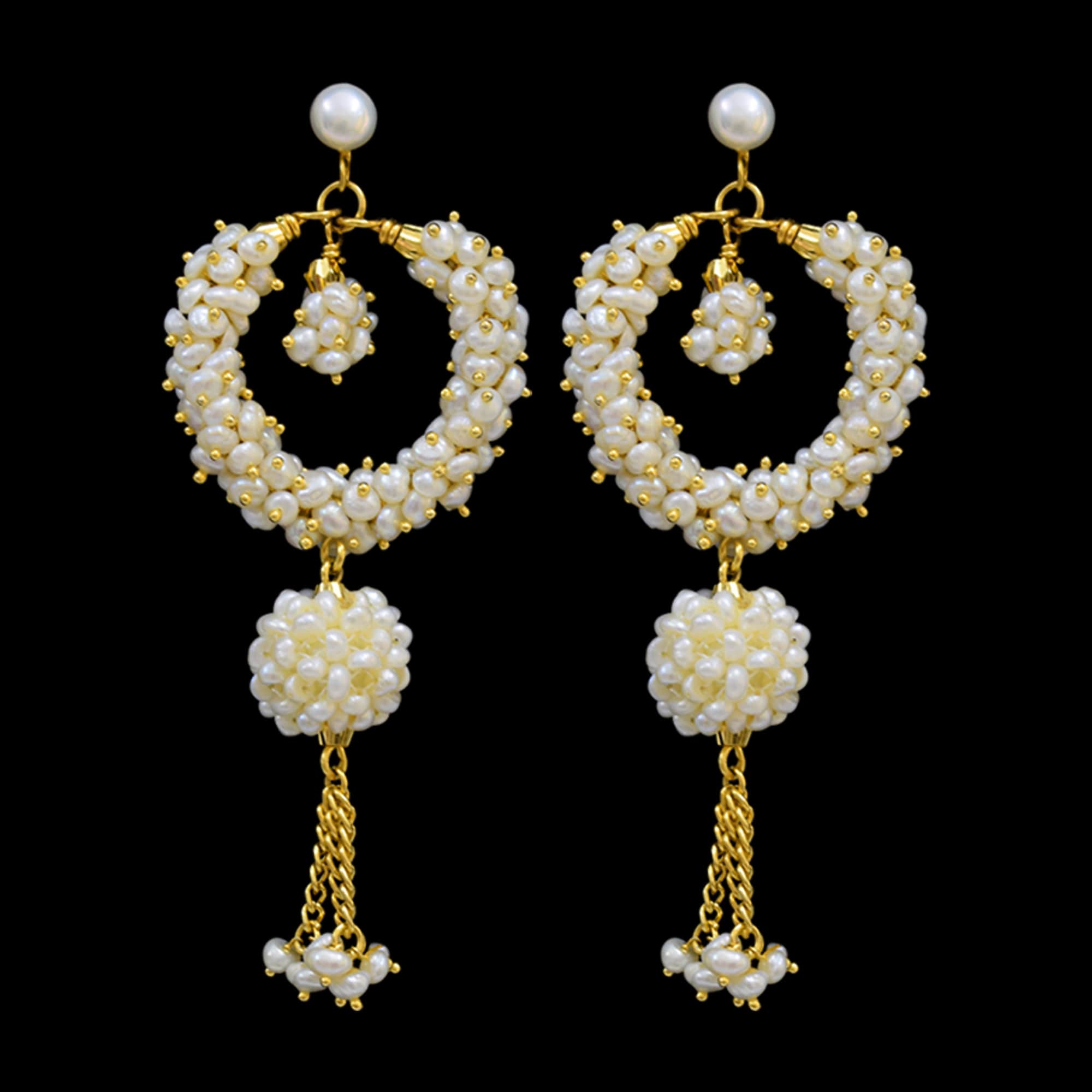 Long Chand Bali Earrings in Seed Pearls