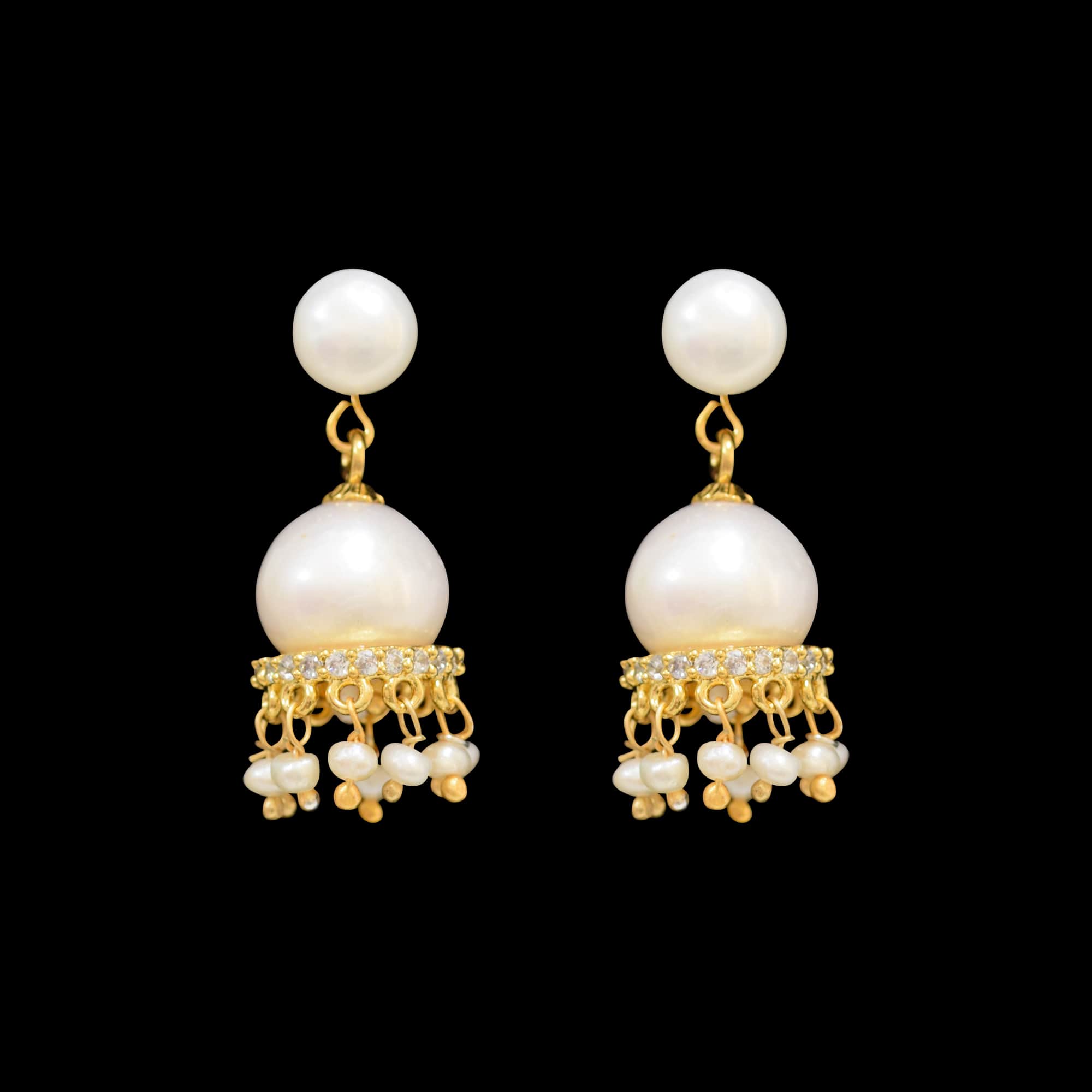 Traditional and Stylish Pearl Drop Hangings - with American Diamonds