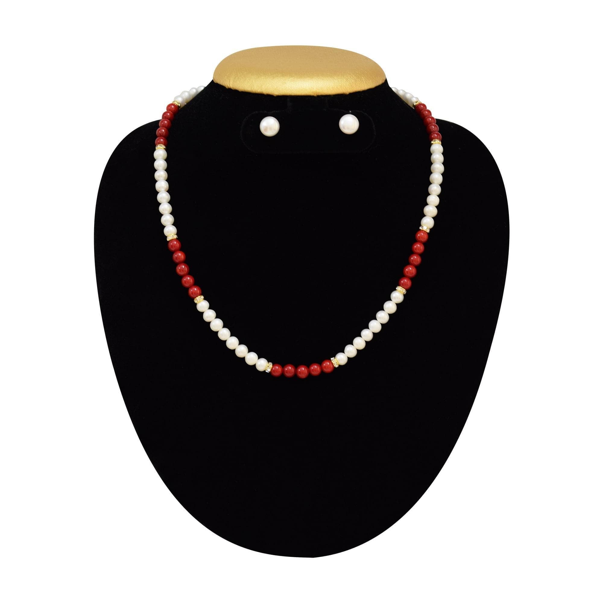 Pretty and Shiny Pearl and Coral Necklace in 5.5mm Round Pearls