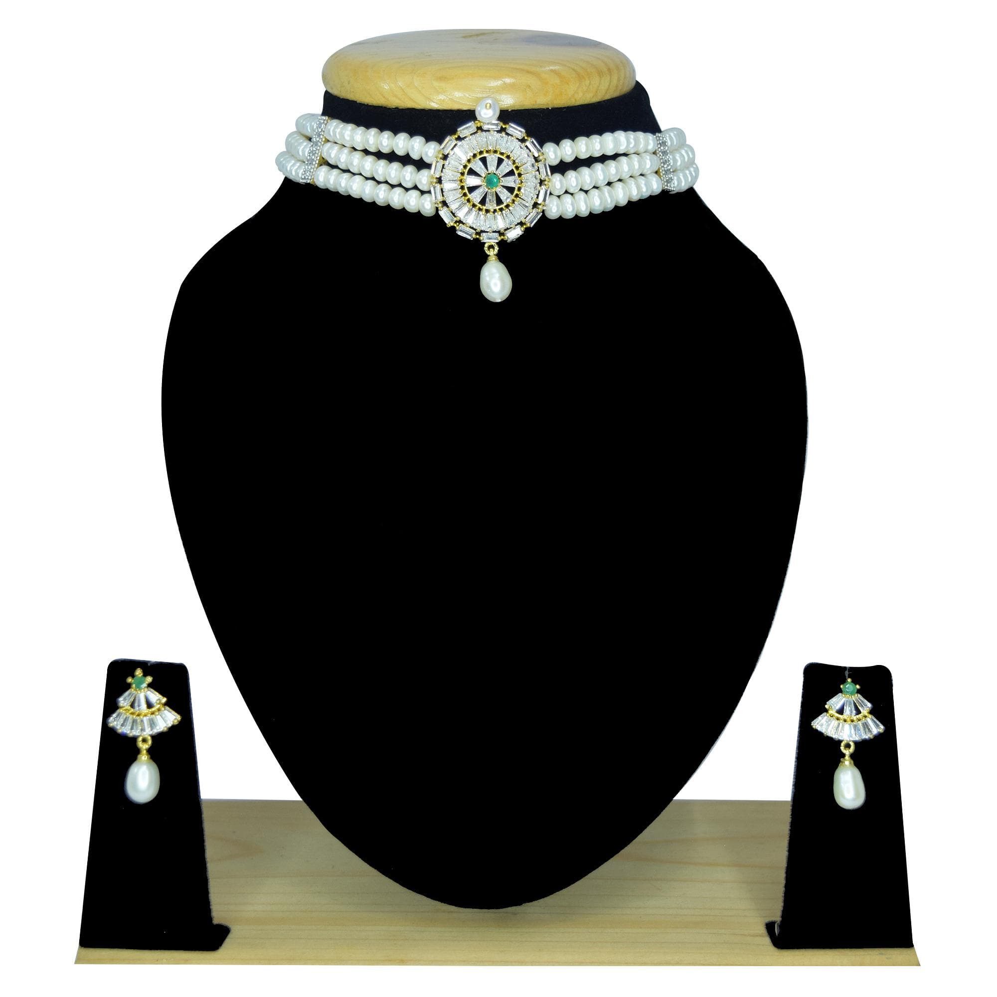 3 Lines Pretty Pearl Choker studded with ADs and SP Ruby