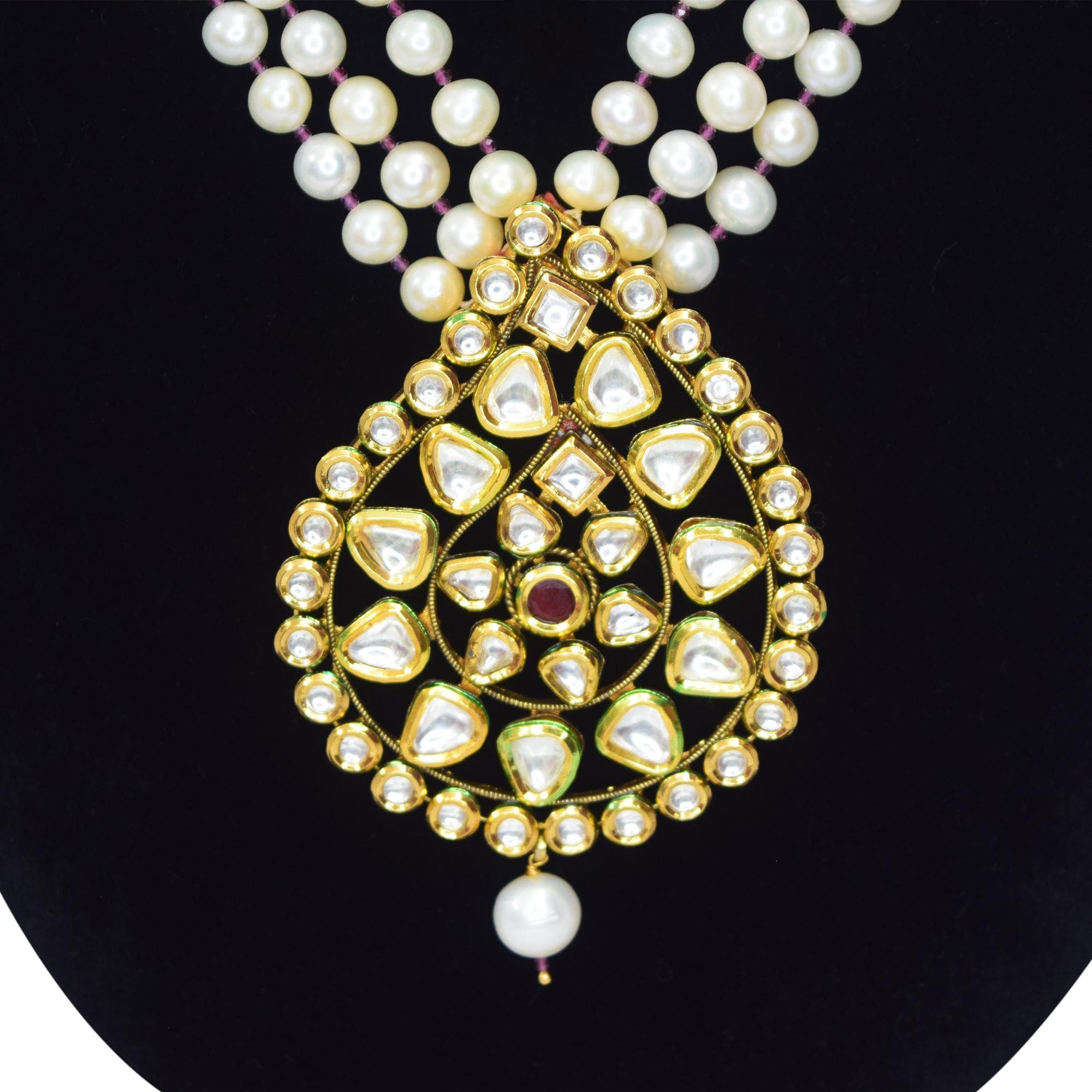 3 Rows Grand and Heavy Wedding Pearl Necklace Set - Image 3