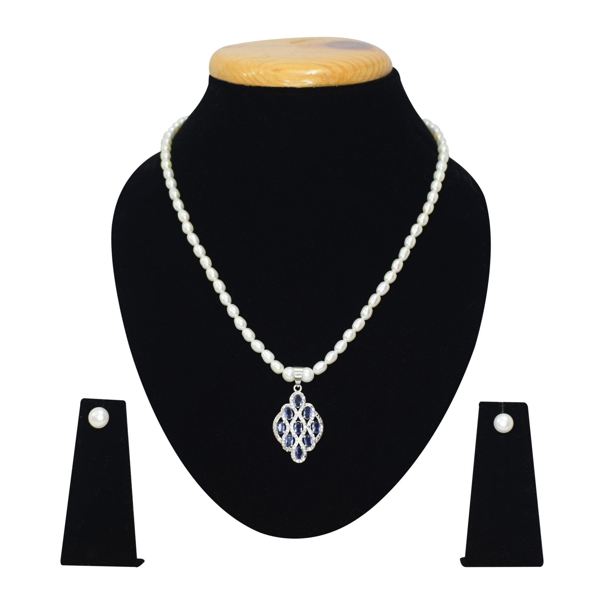 Very Unique SP Blue Sapphire Pearl Necklace in Pure Silver 925 Pendant