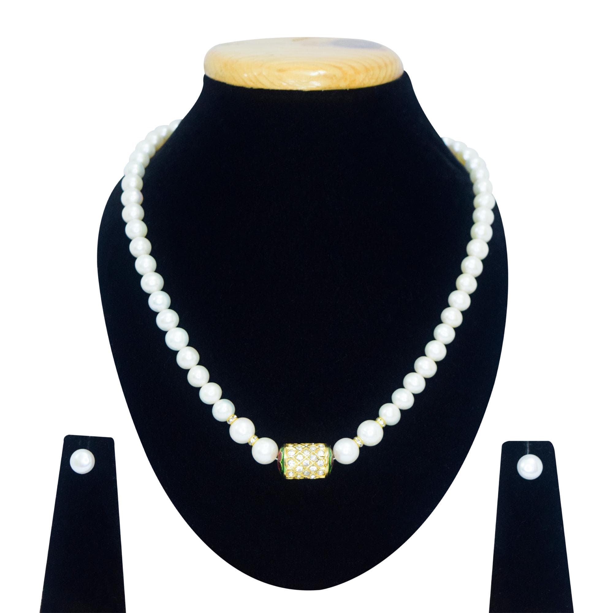 Gorgeous White Round Pearl Necklace With Meenakari Dholak Pendant