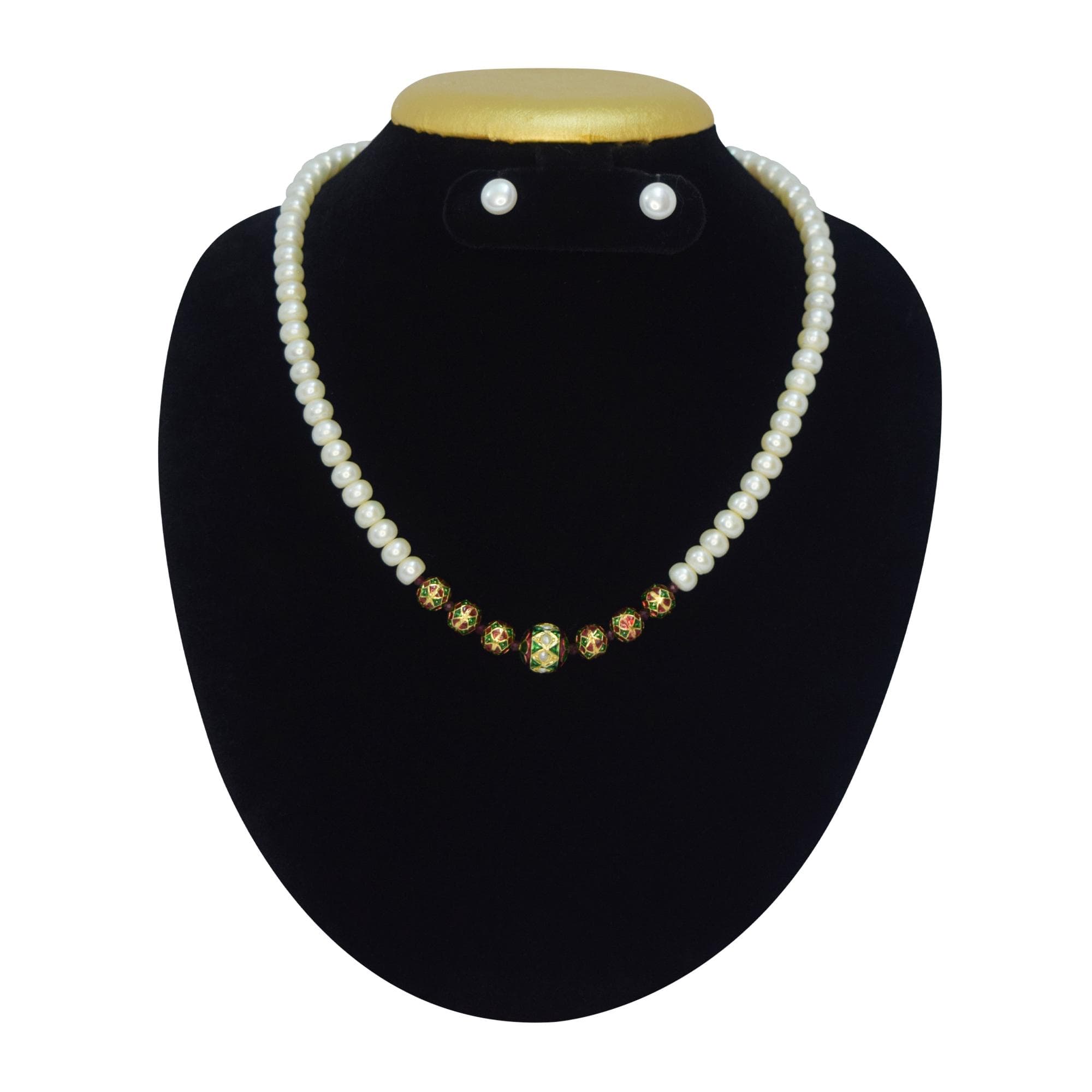 Artisan White Pearl Necklace With Enamel Finish Meenakari Beads
