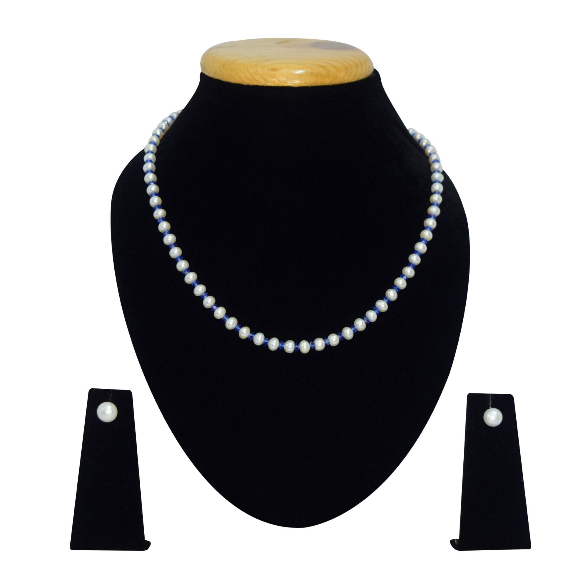 Charming White Pearl Necklace Interspaced With Blue Crystals