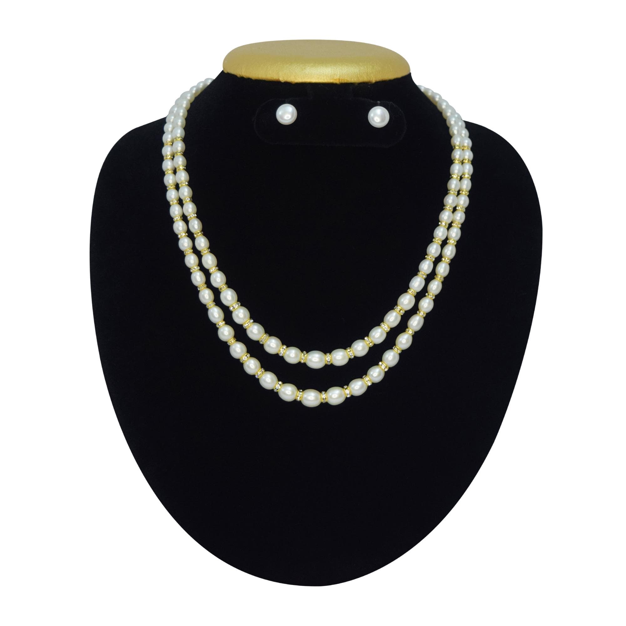 Timeless Oval White Pearl Two-line Graduated Necklace Set