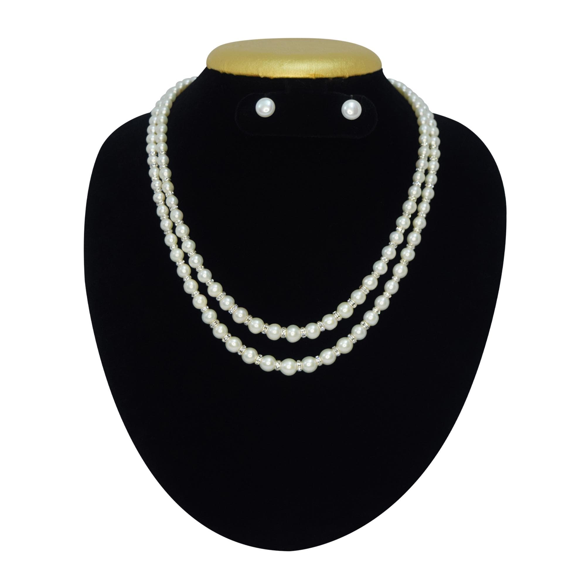 Ravishing White Roundish Pearl Two-row Necklace Set
