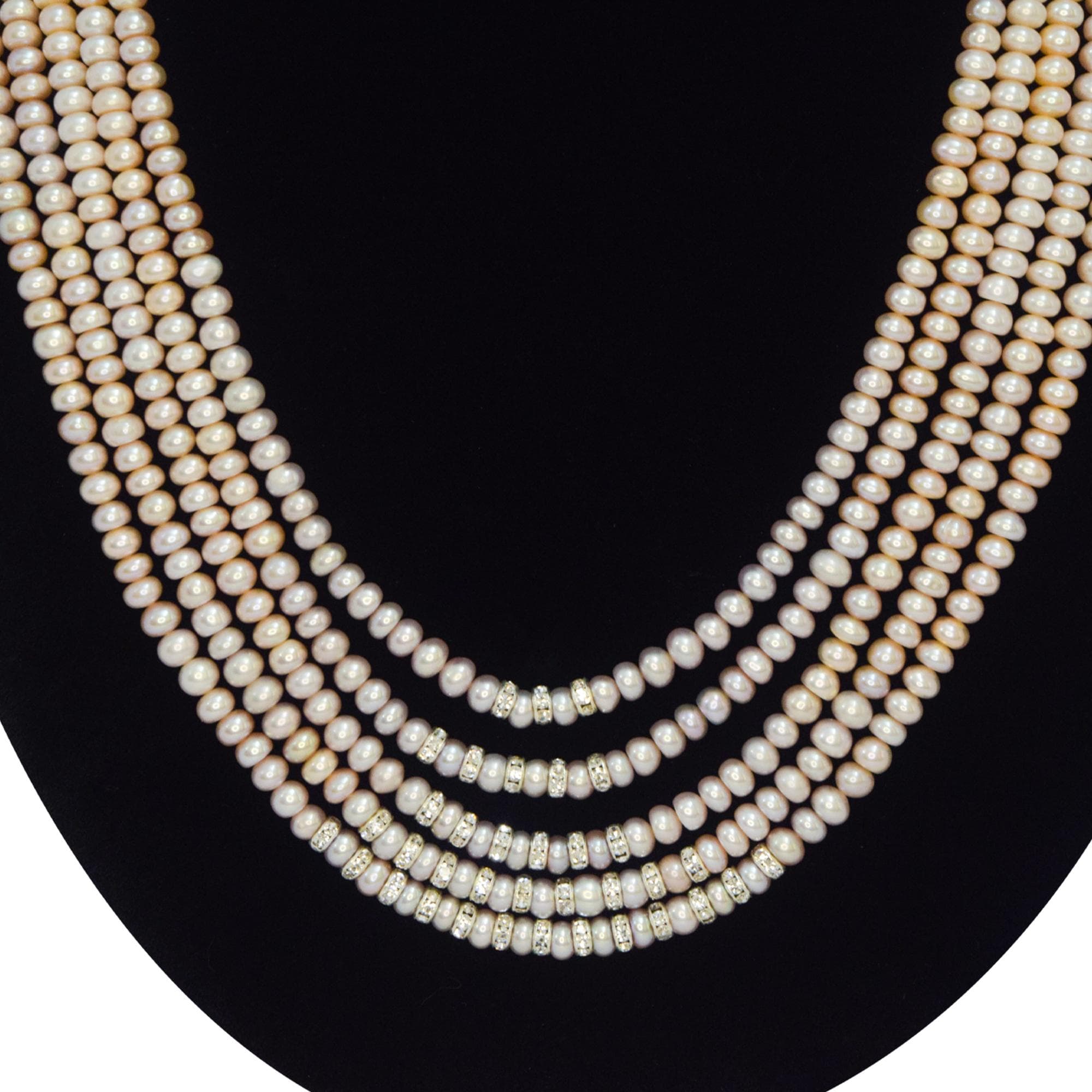 Royal Multi-Layer Multicolour Pearls Necklace With Zircon Roundels - Image 2