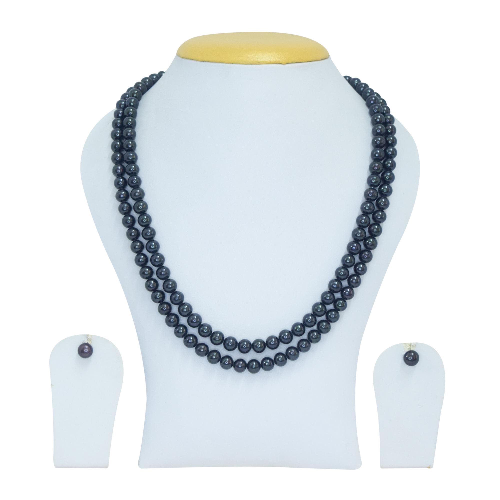 Classy Double Layer Black Round Pearl Necklace Set
