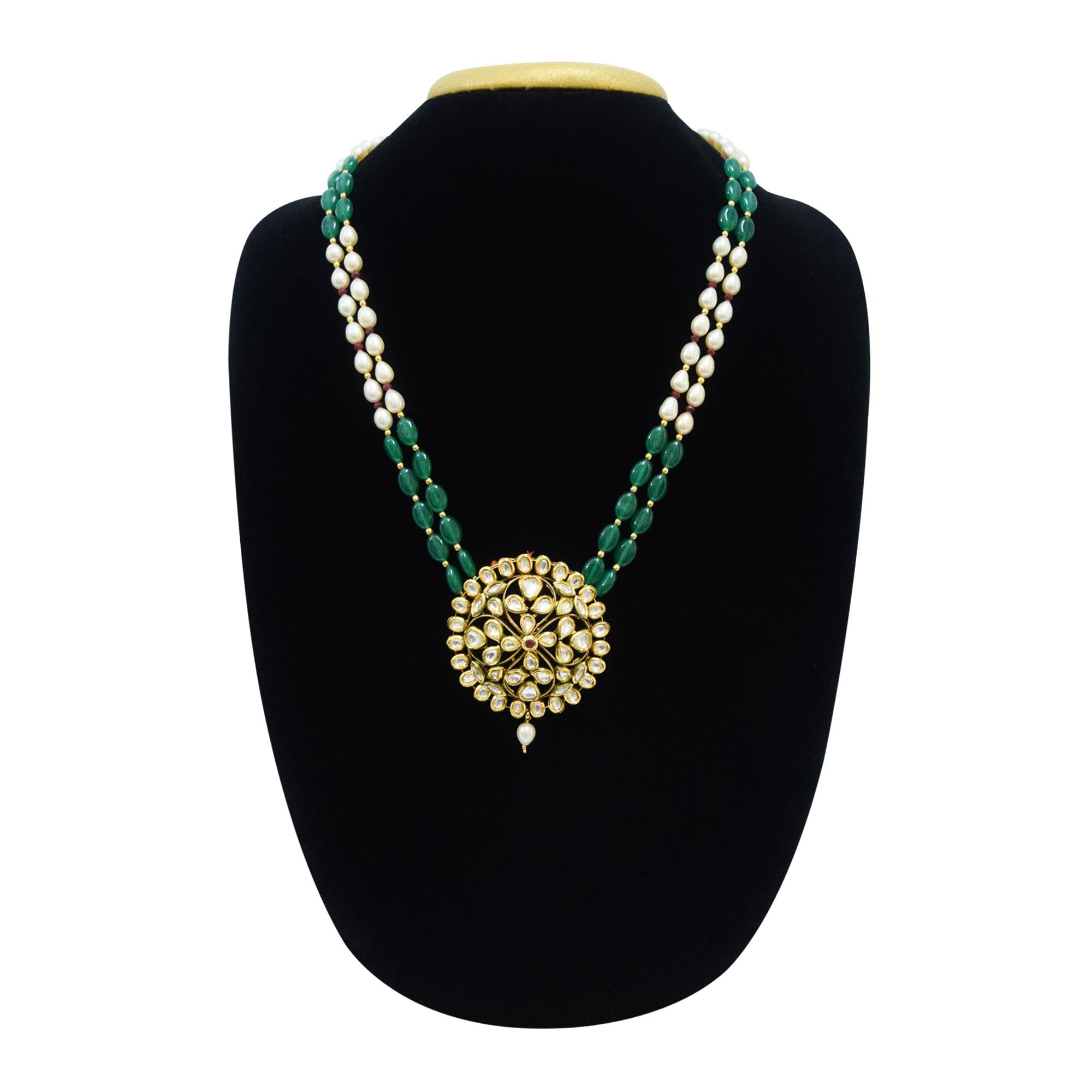 Mesmerizing Double Line Pear Shaped Pearls Haar With Kundan Pendant