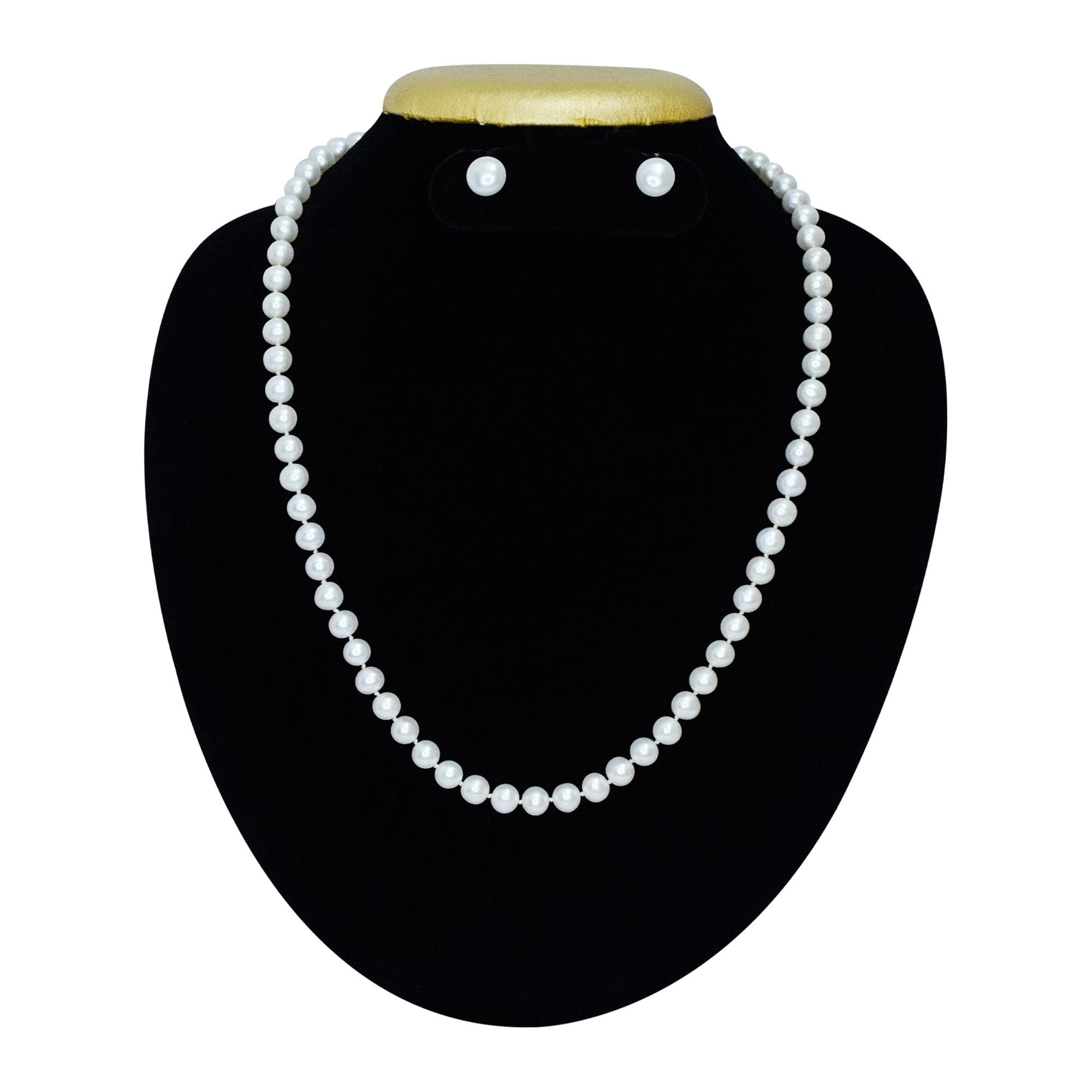 Glistening Double Knotted White 6.5mm Round Pearls Necklace