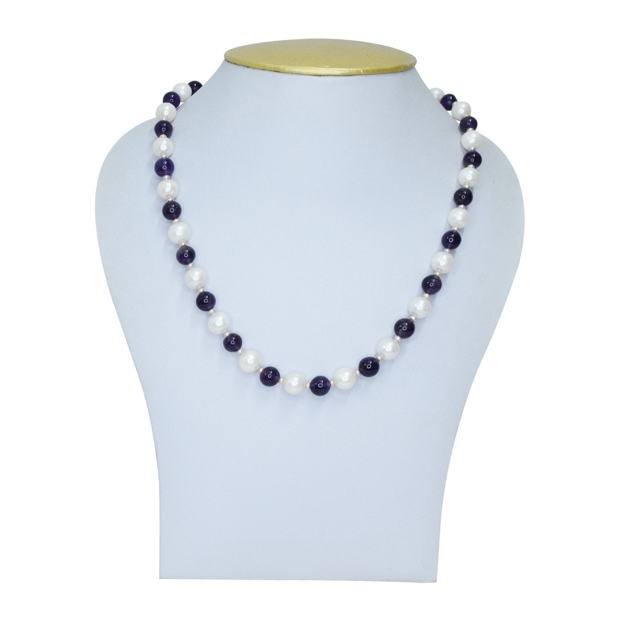 Radiant 19 Inches White Pearls Necklace With SP Purple Garnet Beads