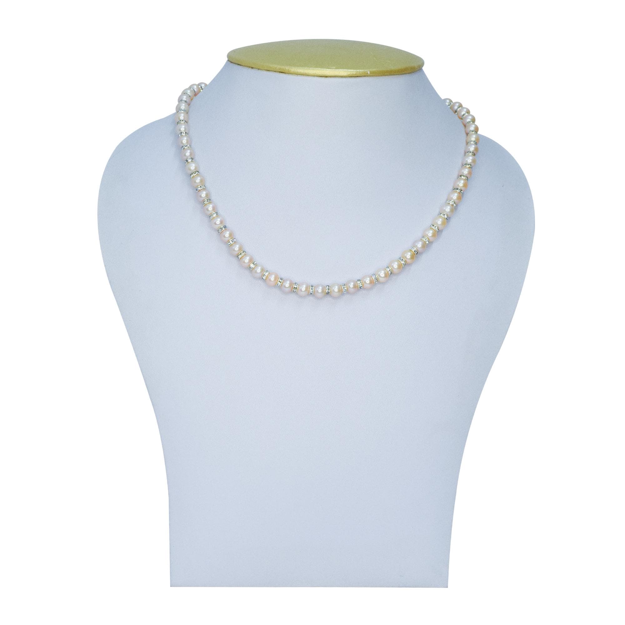 Pretty Peach Pearl Necklace With Zircon Roundels