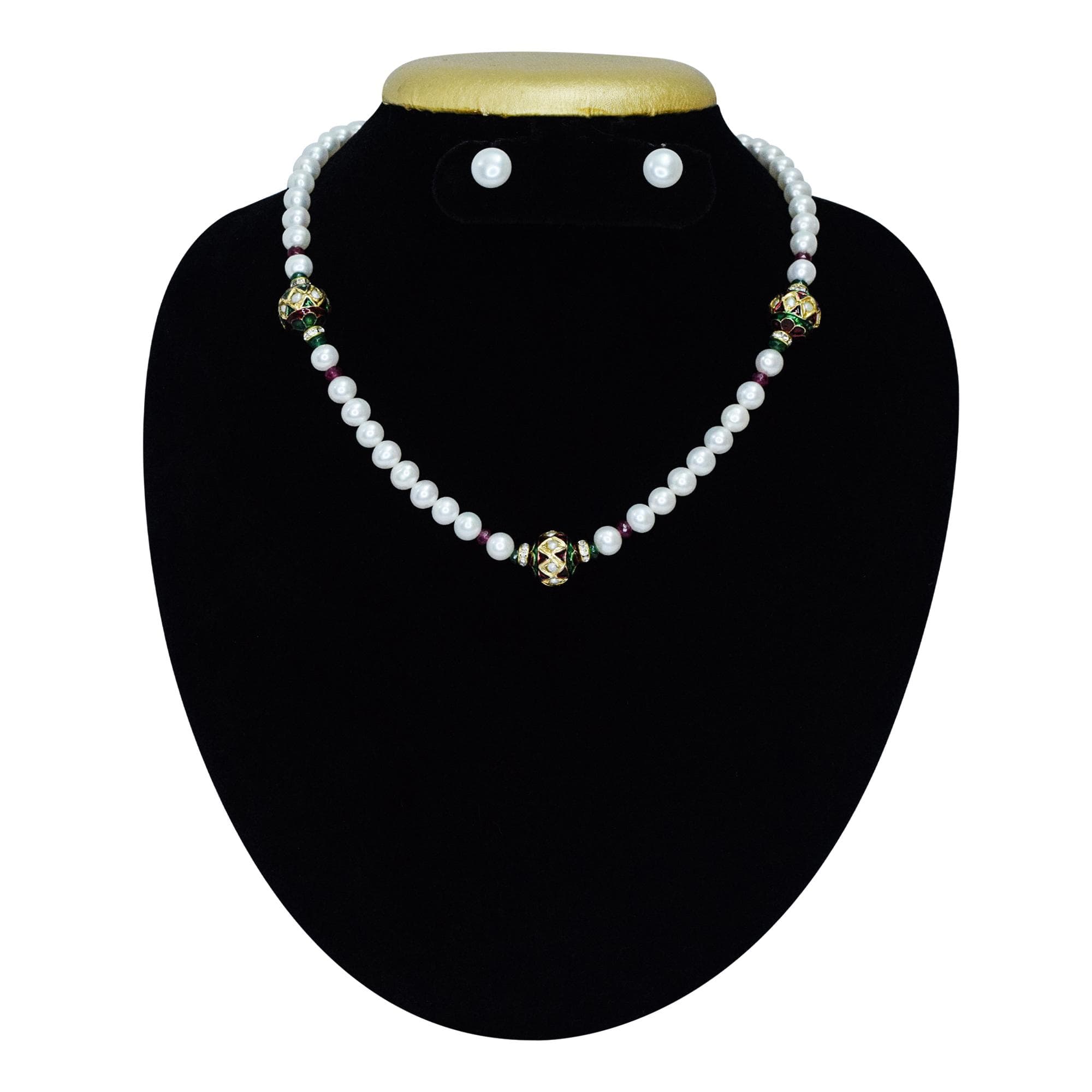 Elegant White Pearl Necklace With Pearl Studded Dholak Beads