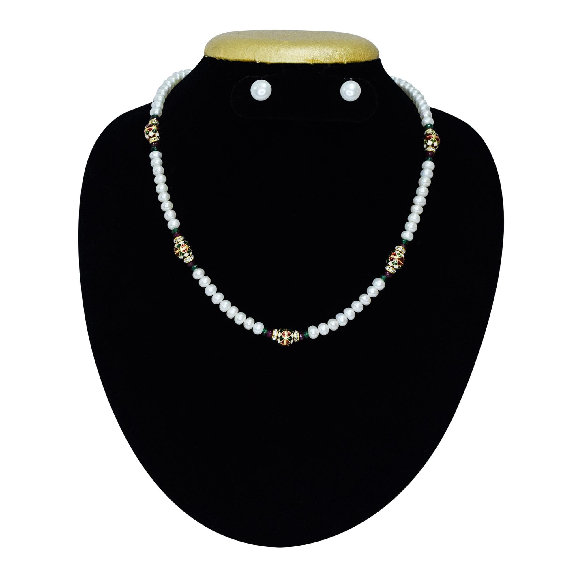 Versatile Semi-Round White Pearl Necklace With Enamel Beads