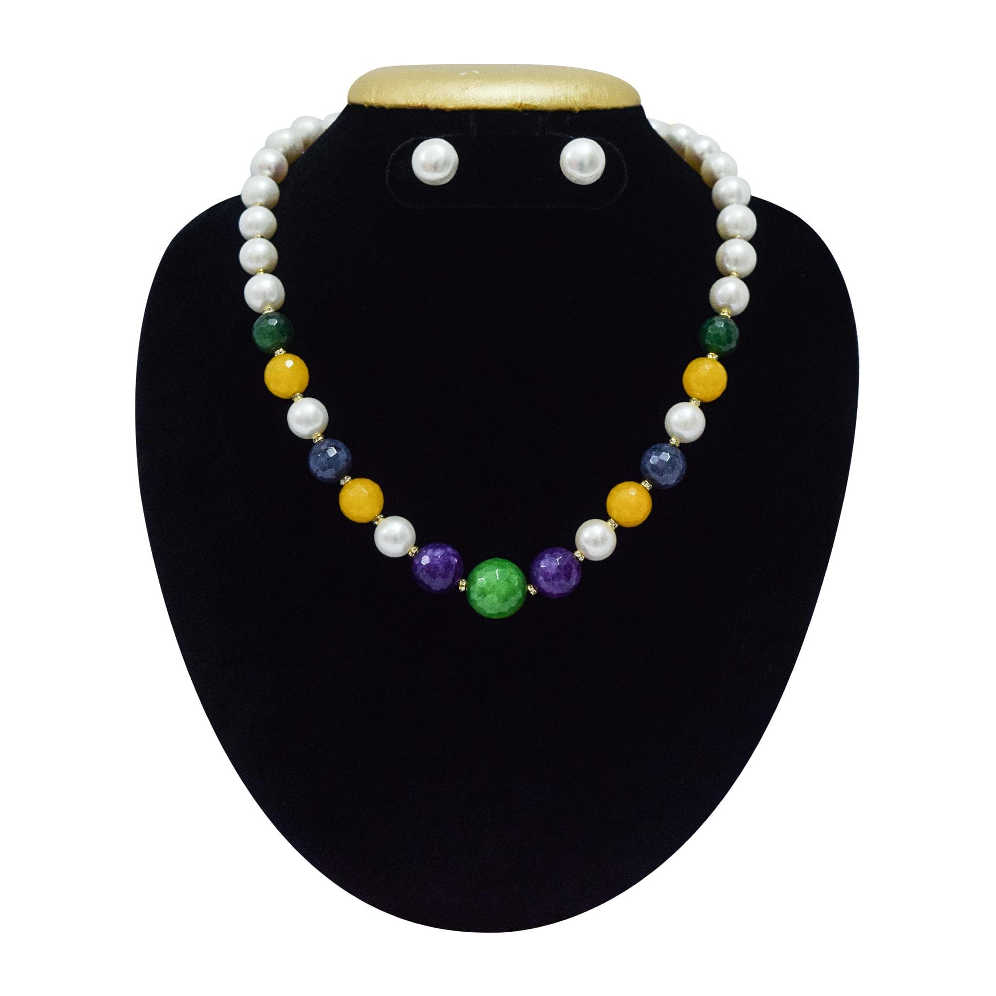 Vibrant & Colorful Onyx Beads With Round White Pearls Necklace