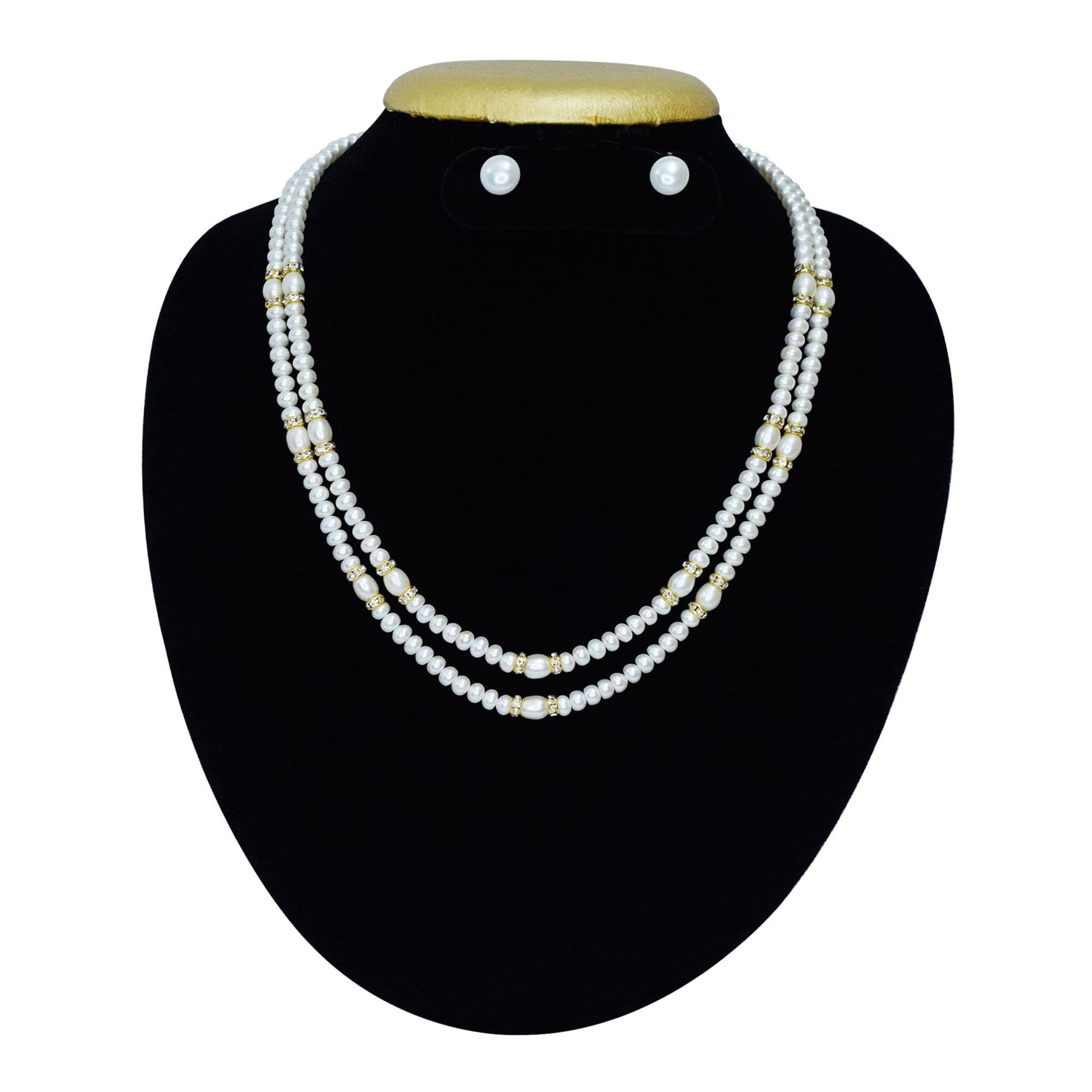 Simple Two-Row White Pearl Necklace With Golden CZ Spacers