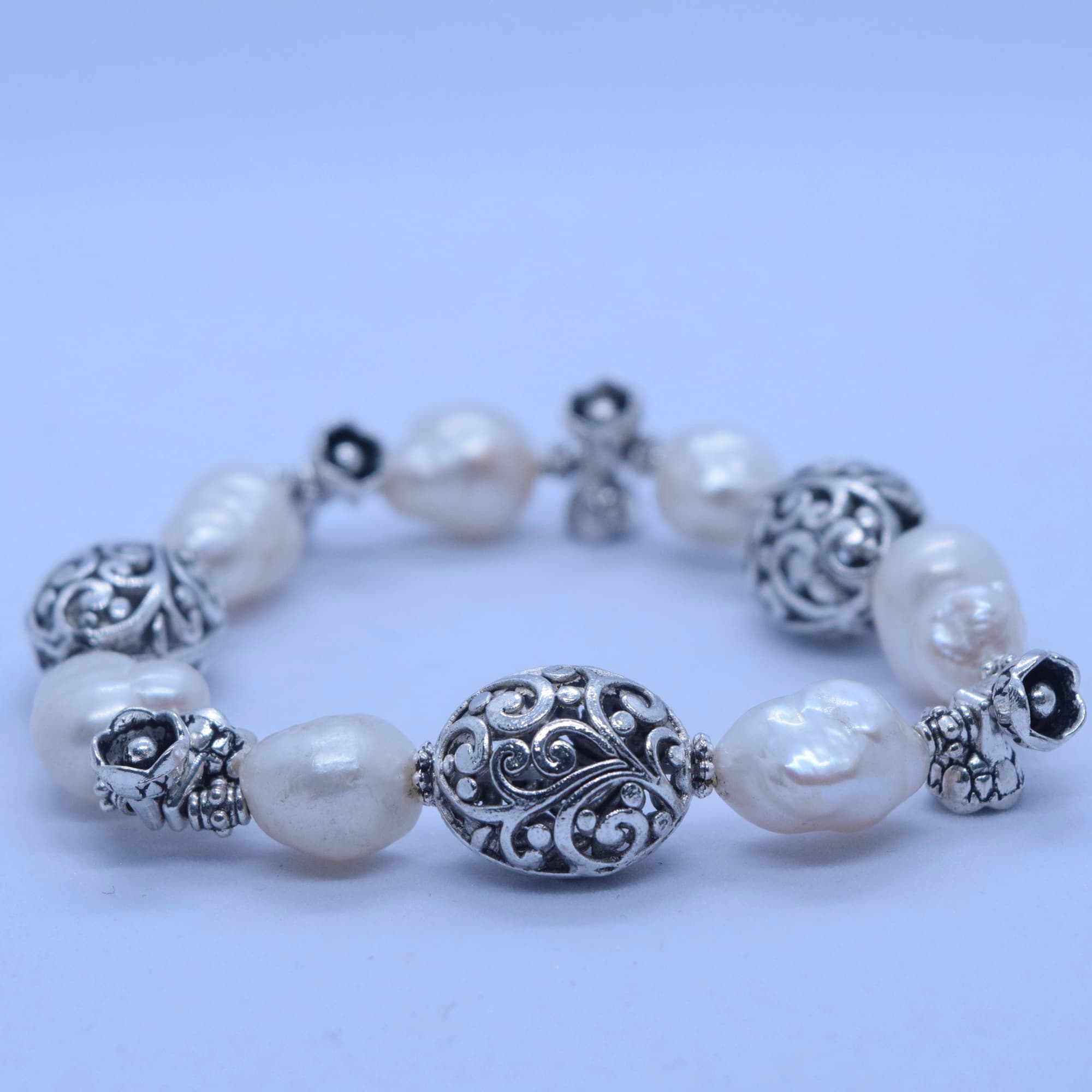 Stunning Baroque Pearls Bracelet With Ornate Spacers