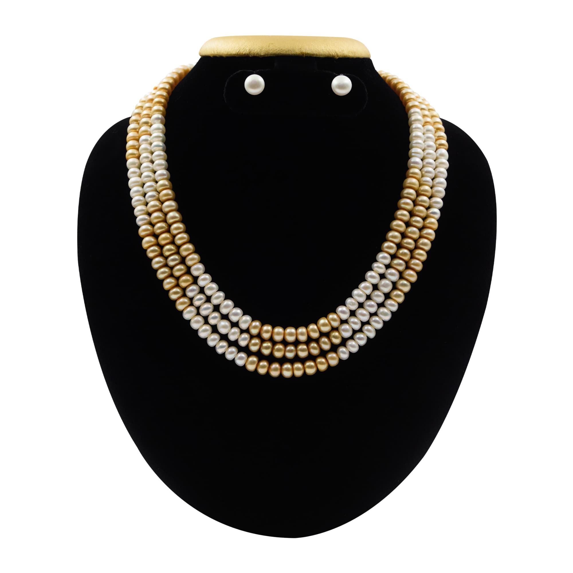 Stunning 20inches Triple Layer White & Champagne Pearls Necklace