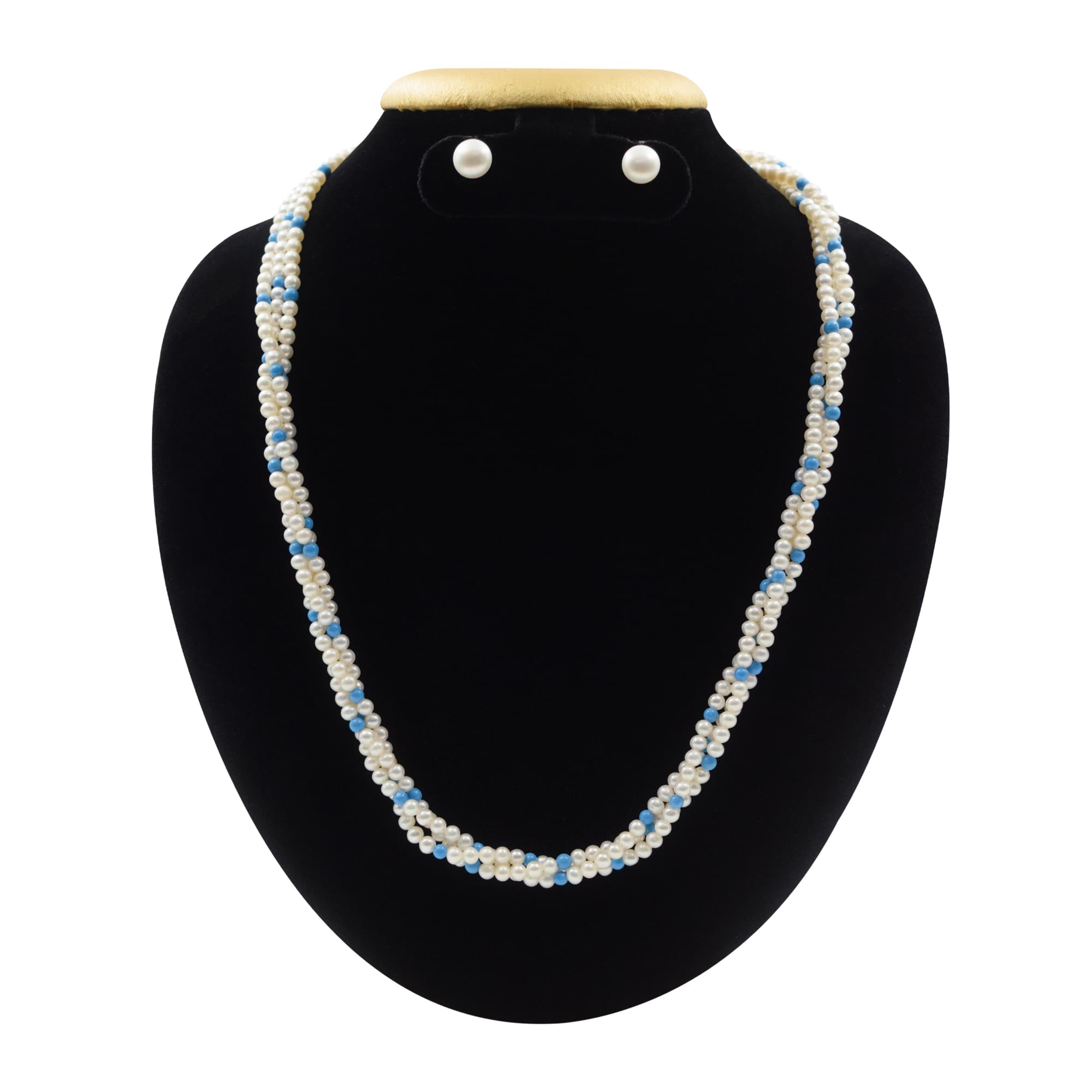 Glistening White Pearls Necklace With Turquoise Beads