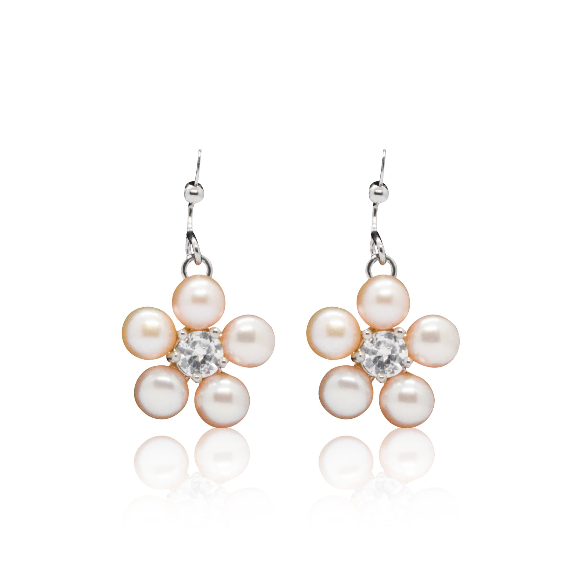 Subtle Hook Earring With Peach Button Pearls & AD