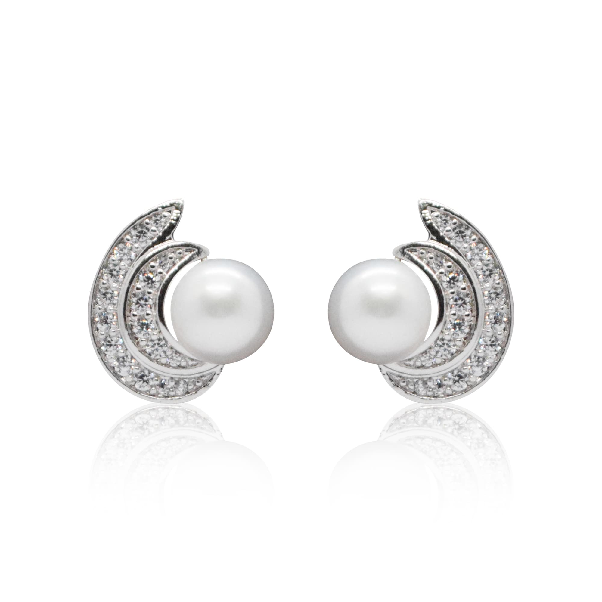 Alluring Silver Finish CZ Studs With White Button Pearls