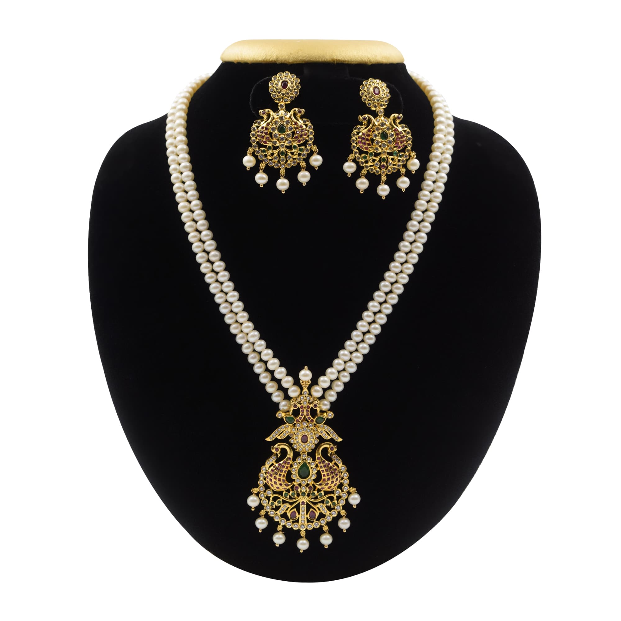 Ethereal White Round Pearl Necklace With Peacock Pendant