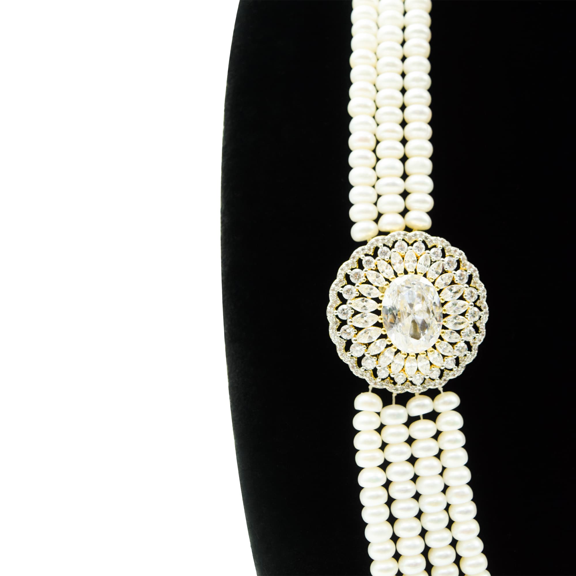 Scintillating Multi-layer Pearls Haar With Grand CZ Side Pendants - Image 2