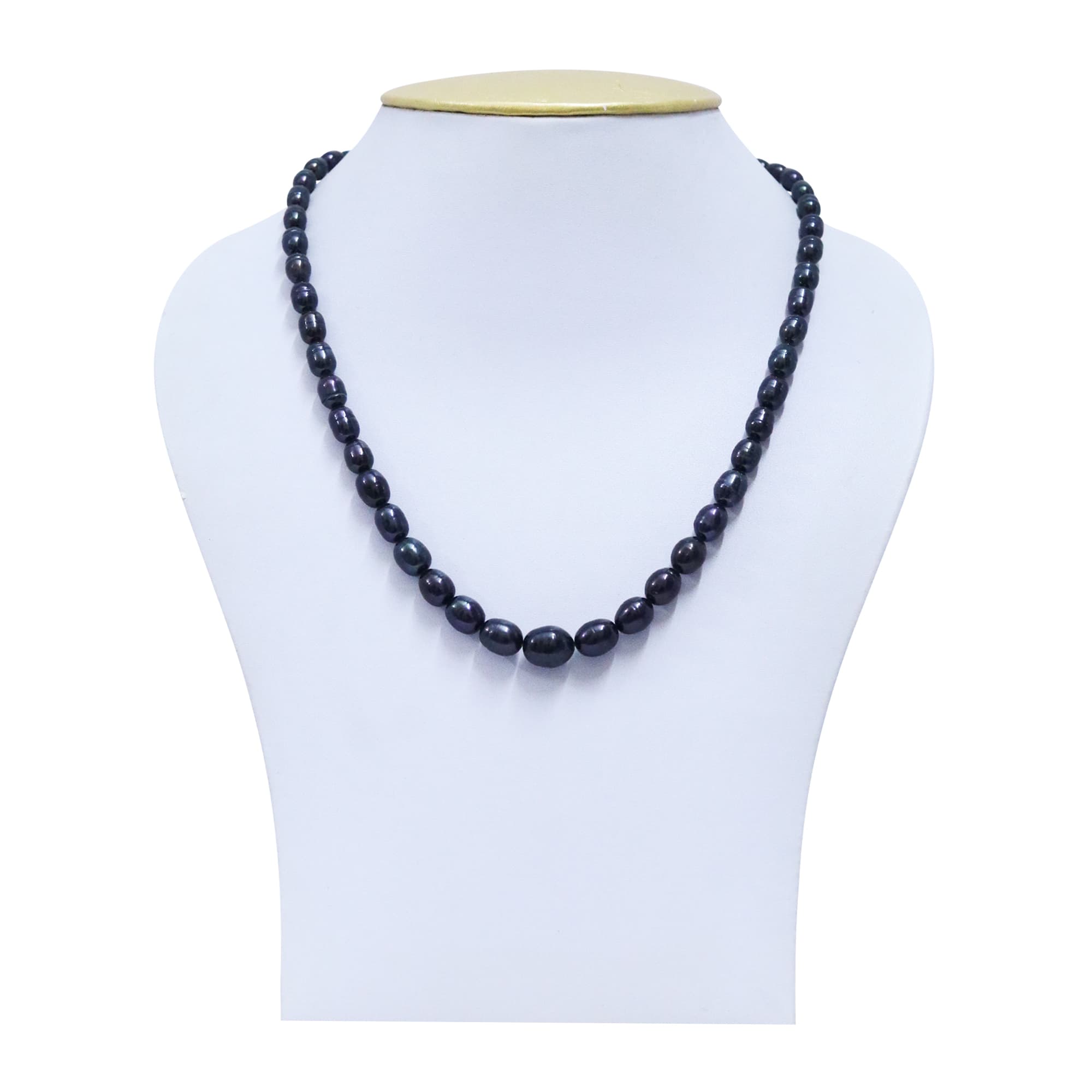 Bold Single Line Graduated Black Oval Pearls 18Inches Necklace