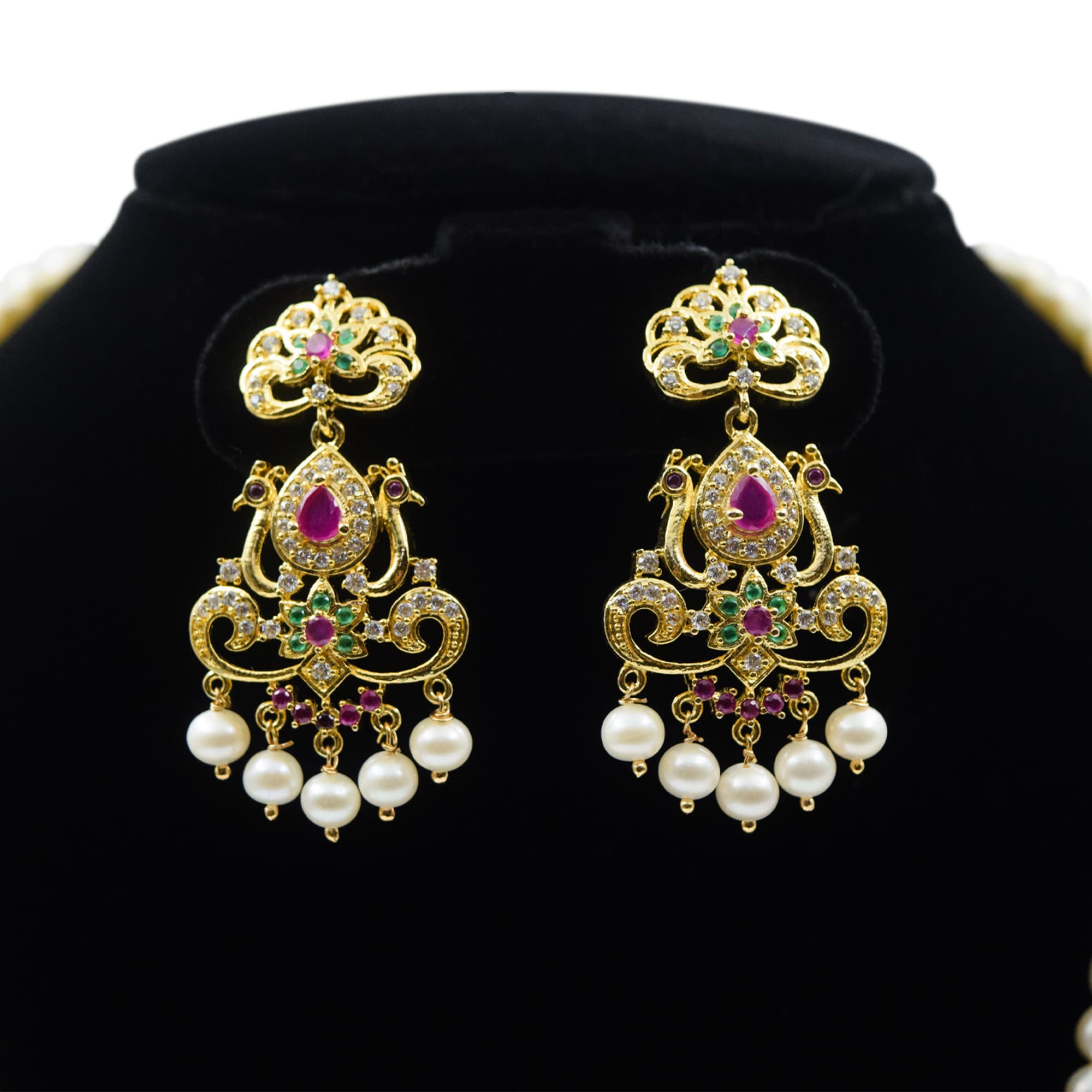 Glorious Triple Row White Pearl Haar With Traditional Pendant - Image 3