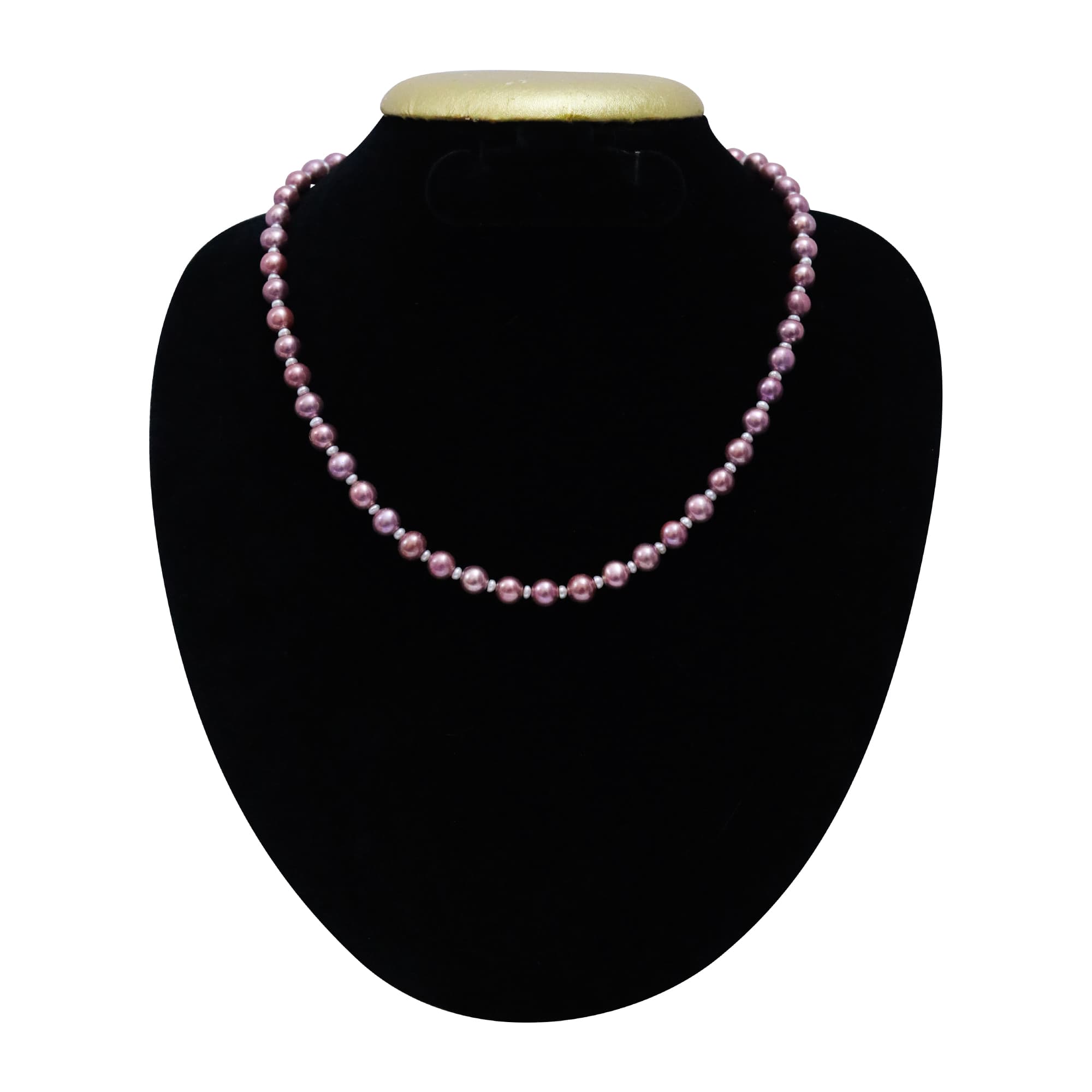 Metallic Blush Pink Round Pearls Necklace With White Seed Pearls