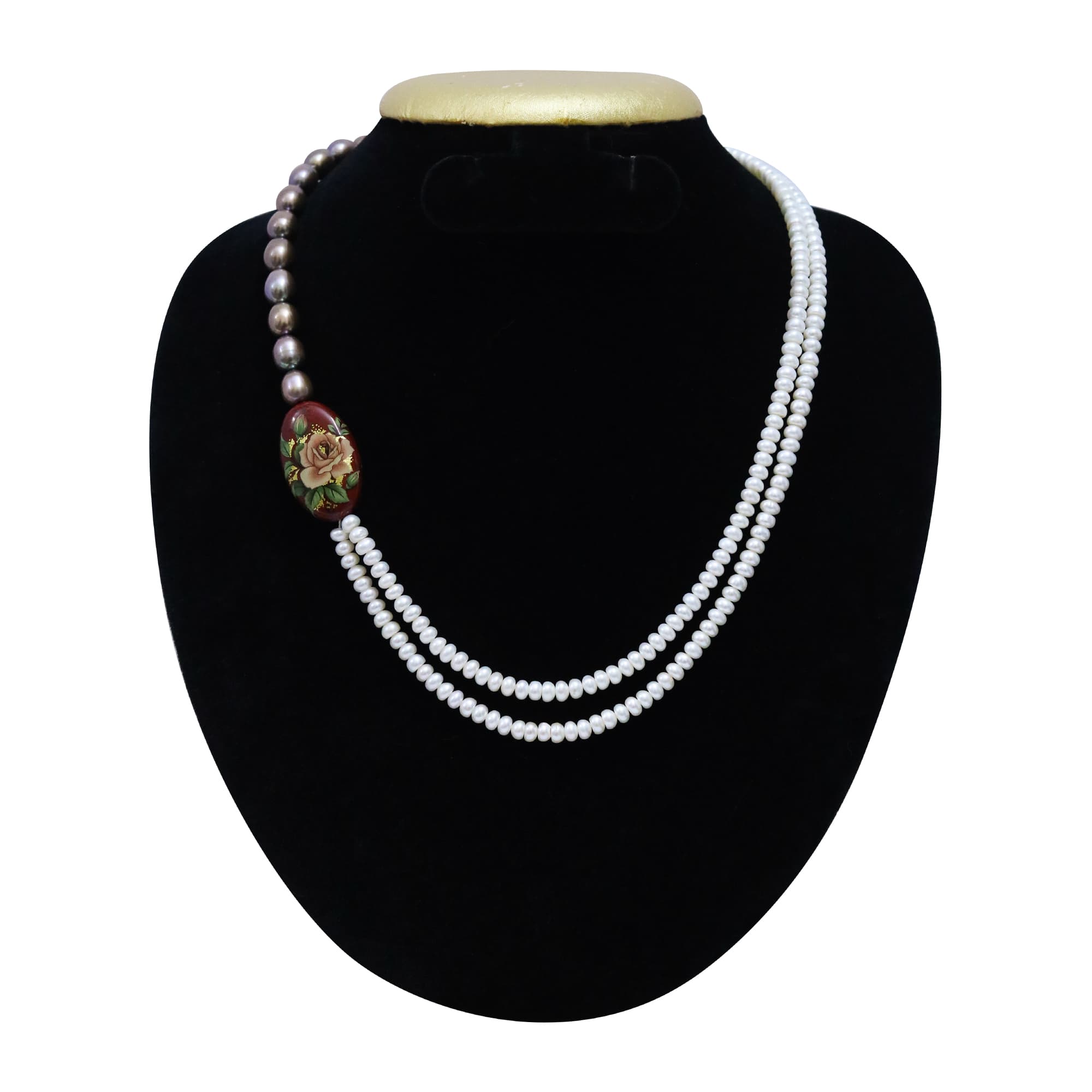 Gorgeous White & Brown Pearls Necklace With Artsy Side Pendant