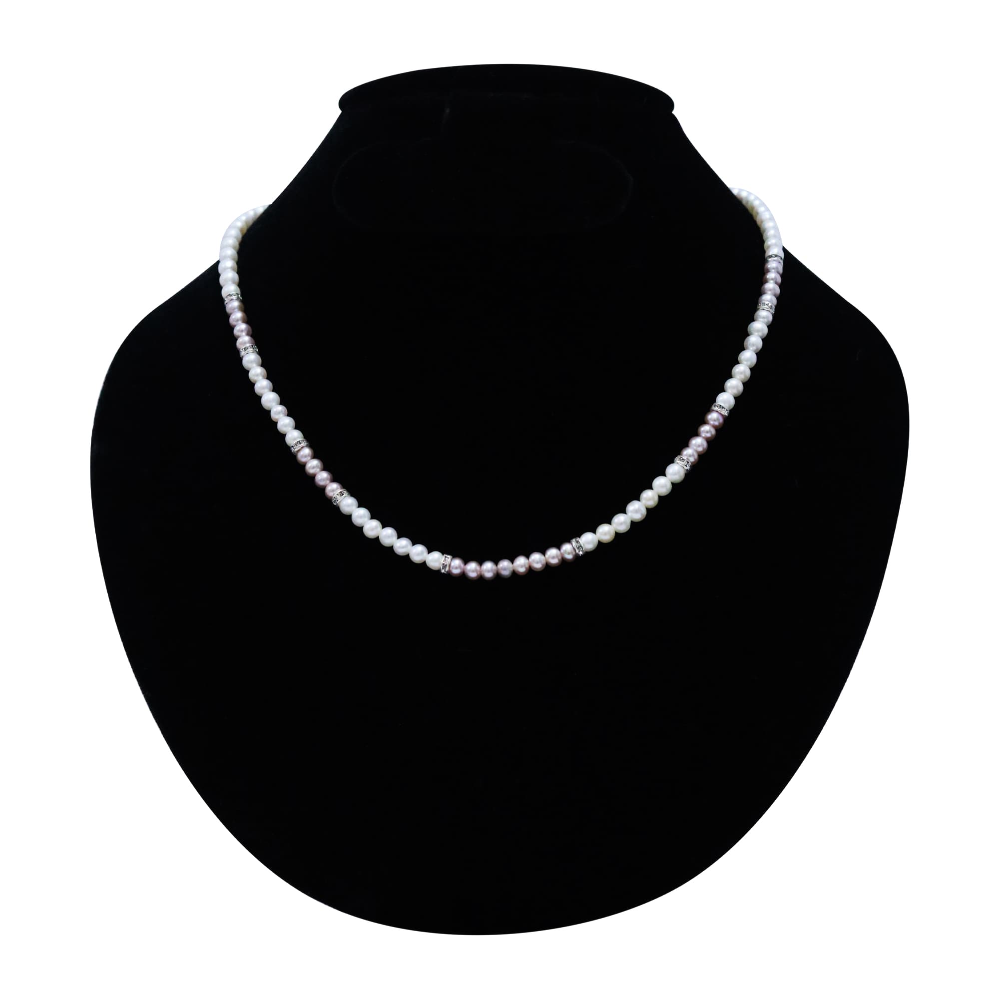 Delicate White & Pink Pearls Necklace With CZ Spacers