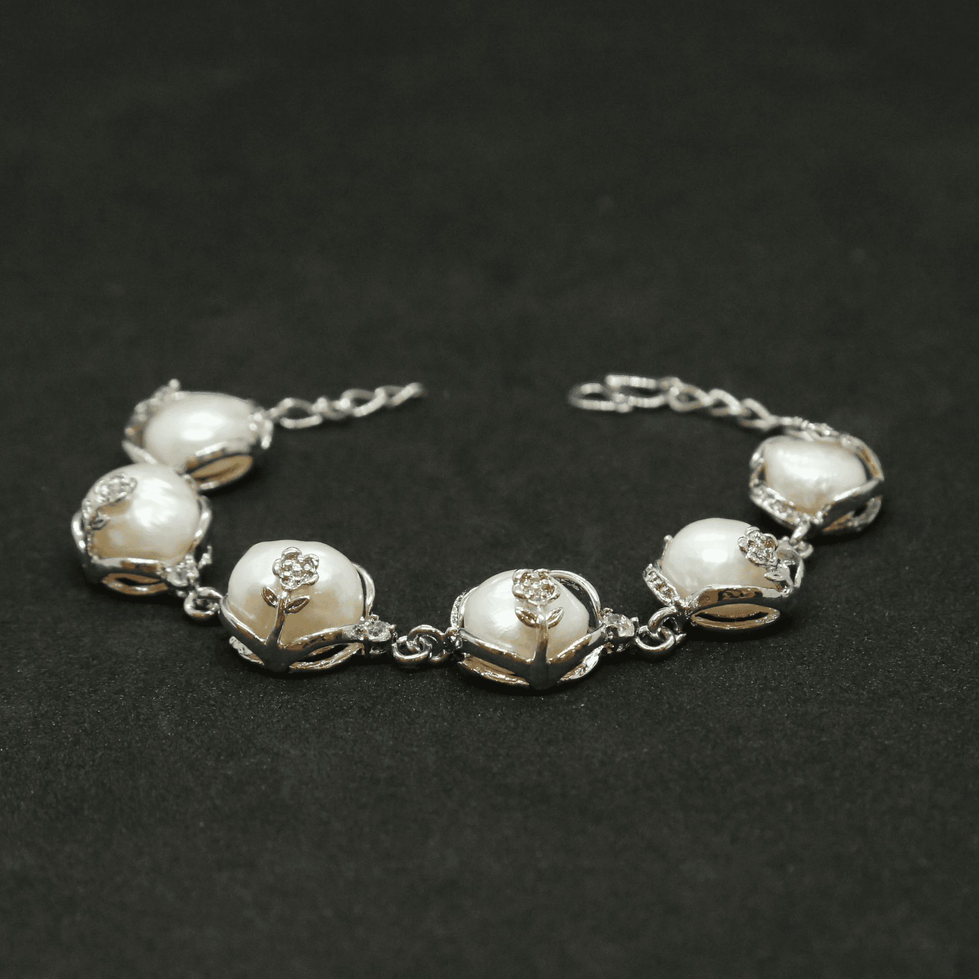 Radiant White Baroque Pearls Silver Finish Bracelet - Image 2
