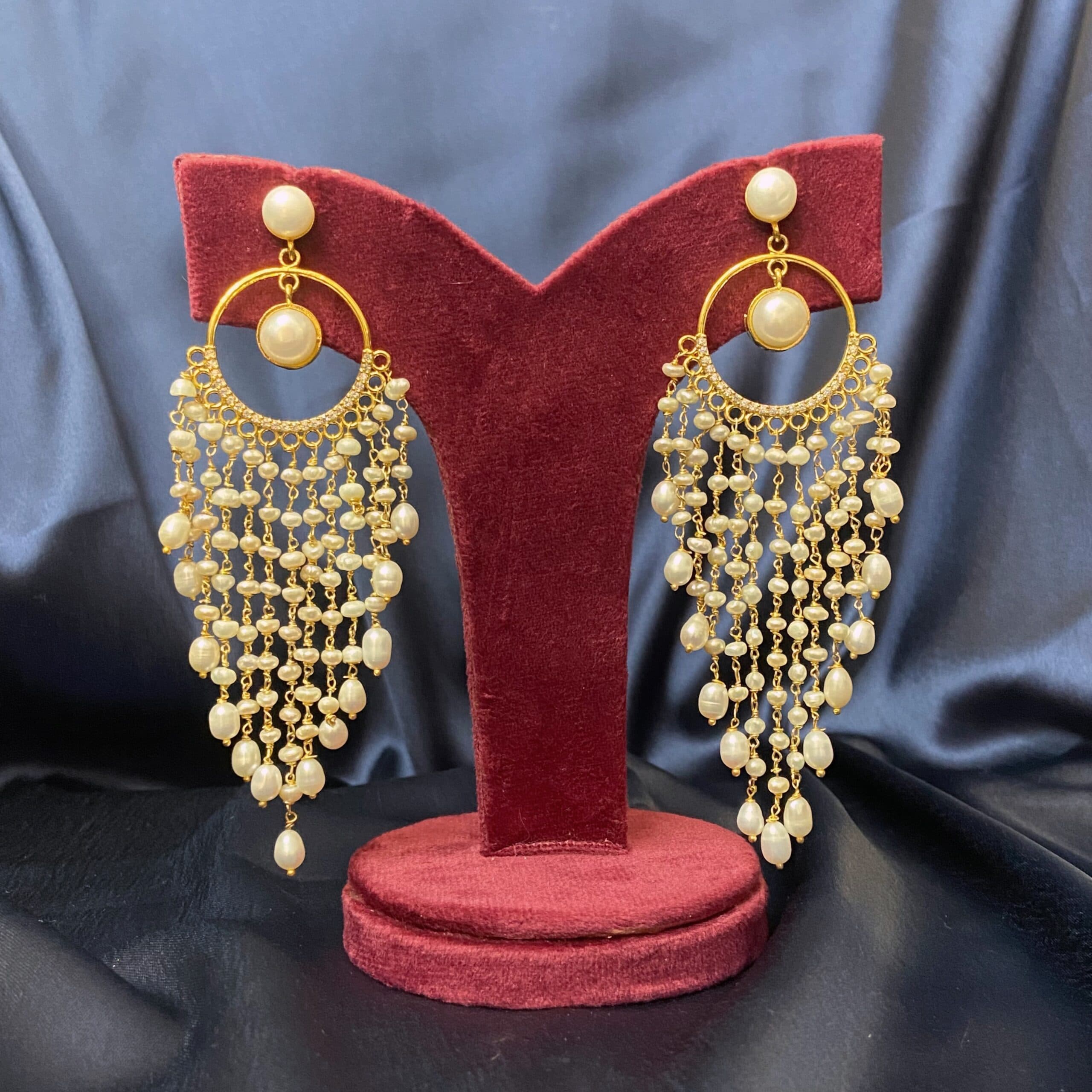 Magnificent Chand Bali Earrings Featuring Cascading Seed Pearls - Image 2