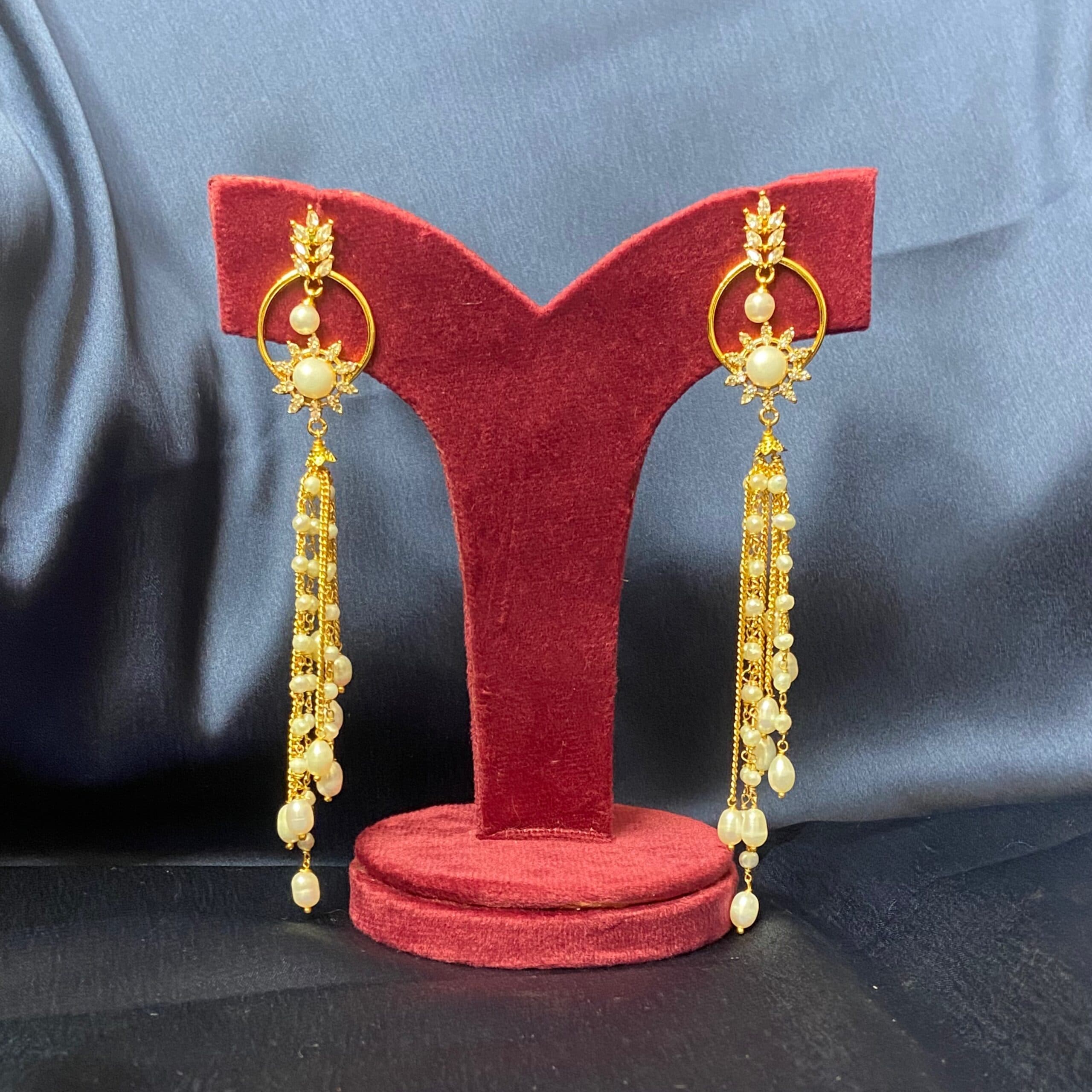 Stellar Long Earrings Featuring Seed Pearls & White Oval Pearls - Image 2