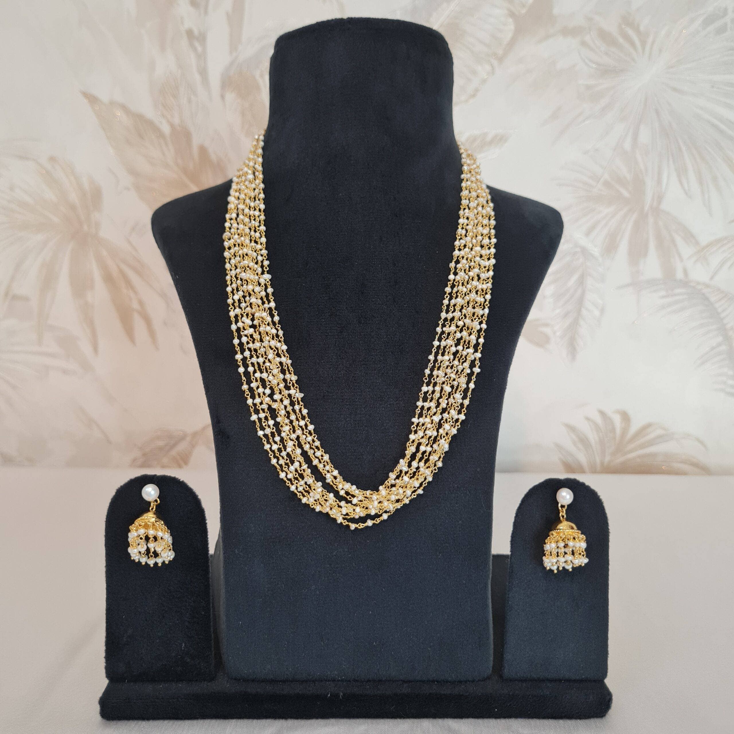 Splendid 10Line Taar Mala 19Inch Long Necklace With Extra Fine White Seed Pearls