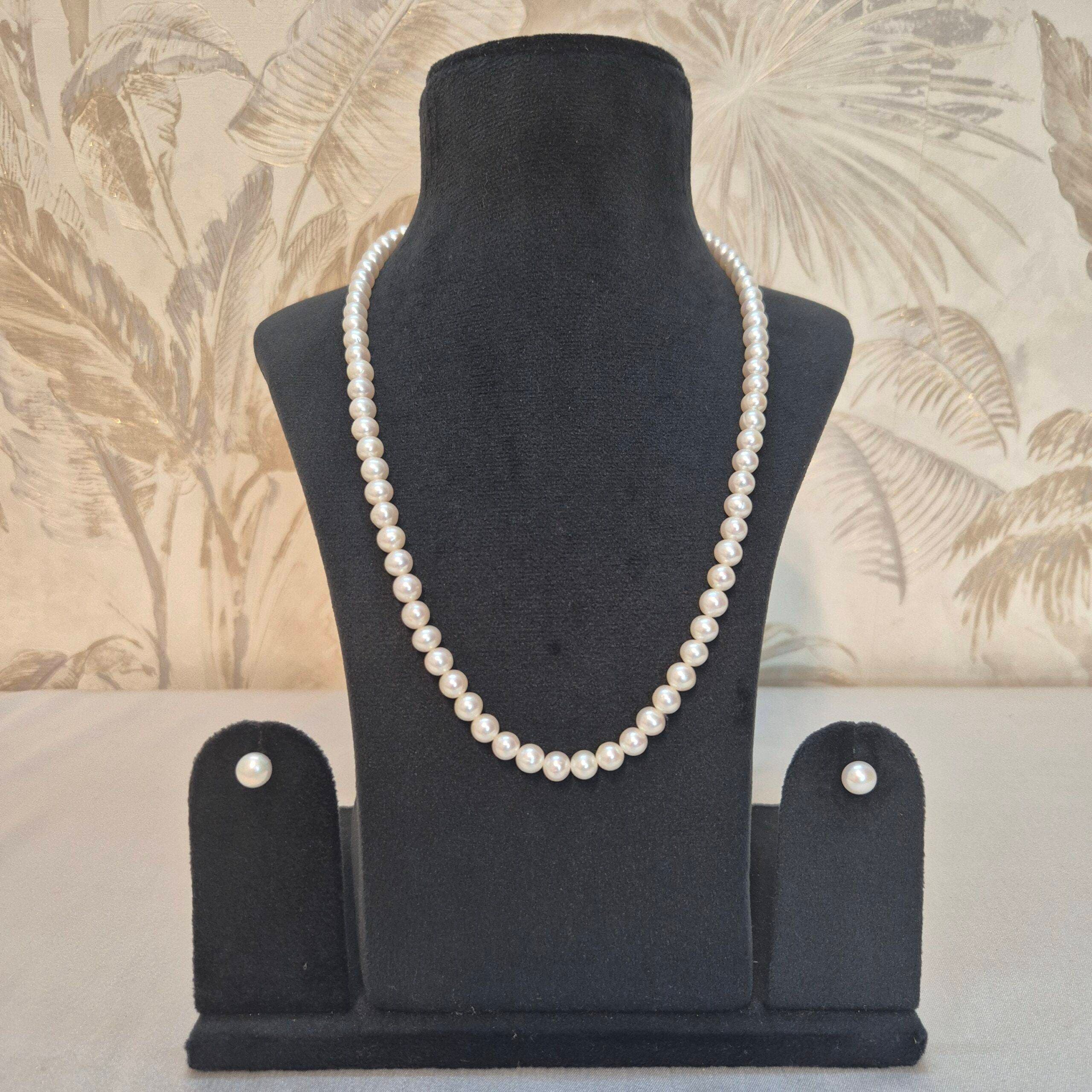Classic Pearl Necklace Set in 6.5-7mm Round Off-white Pearls - Image 2